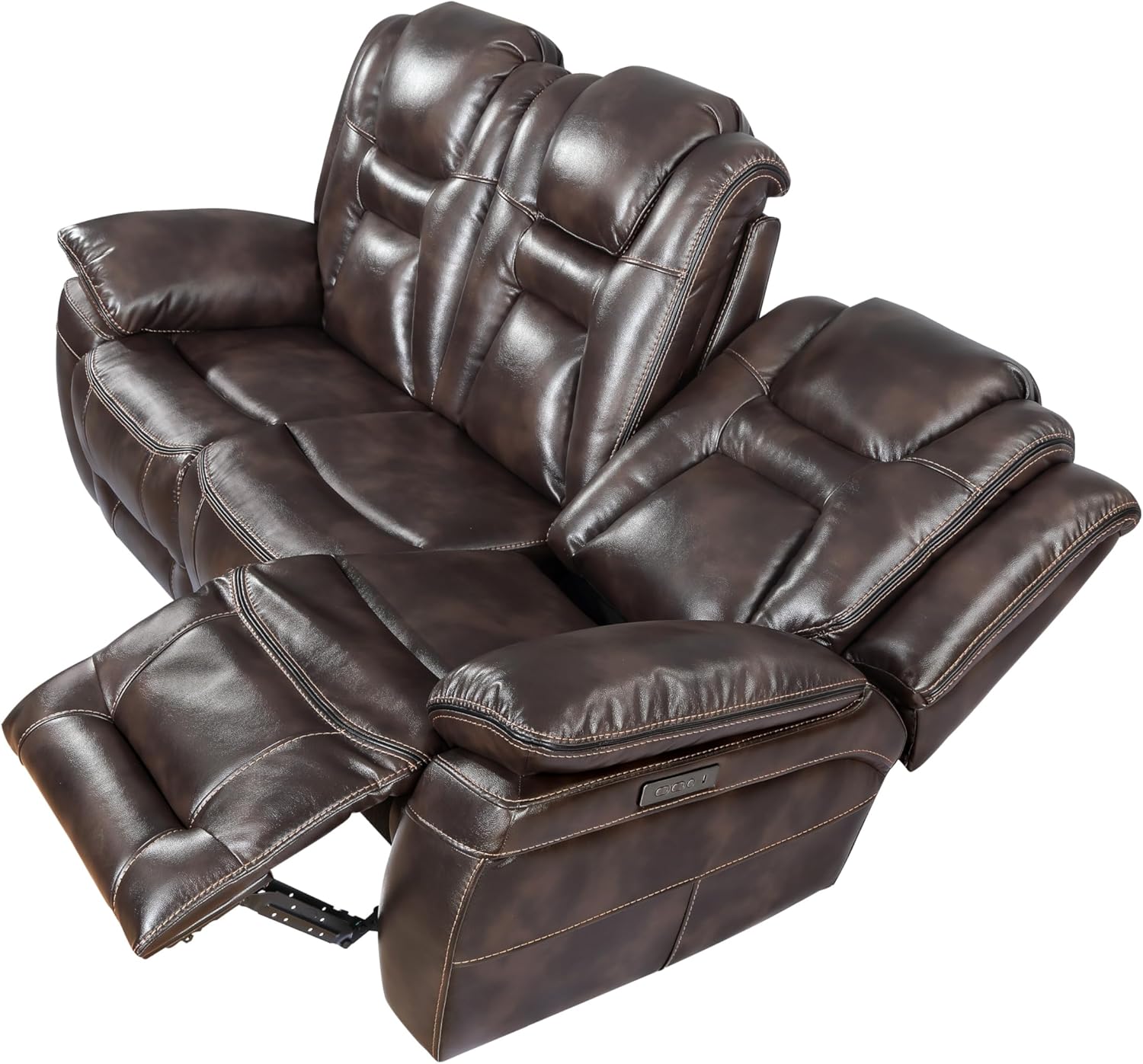 Oportuna Brown Faux Leather Power Reclining Sofa with Cup Holders