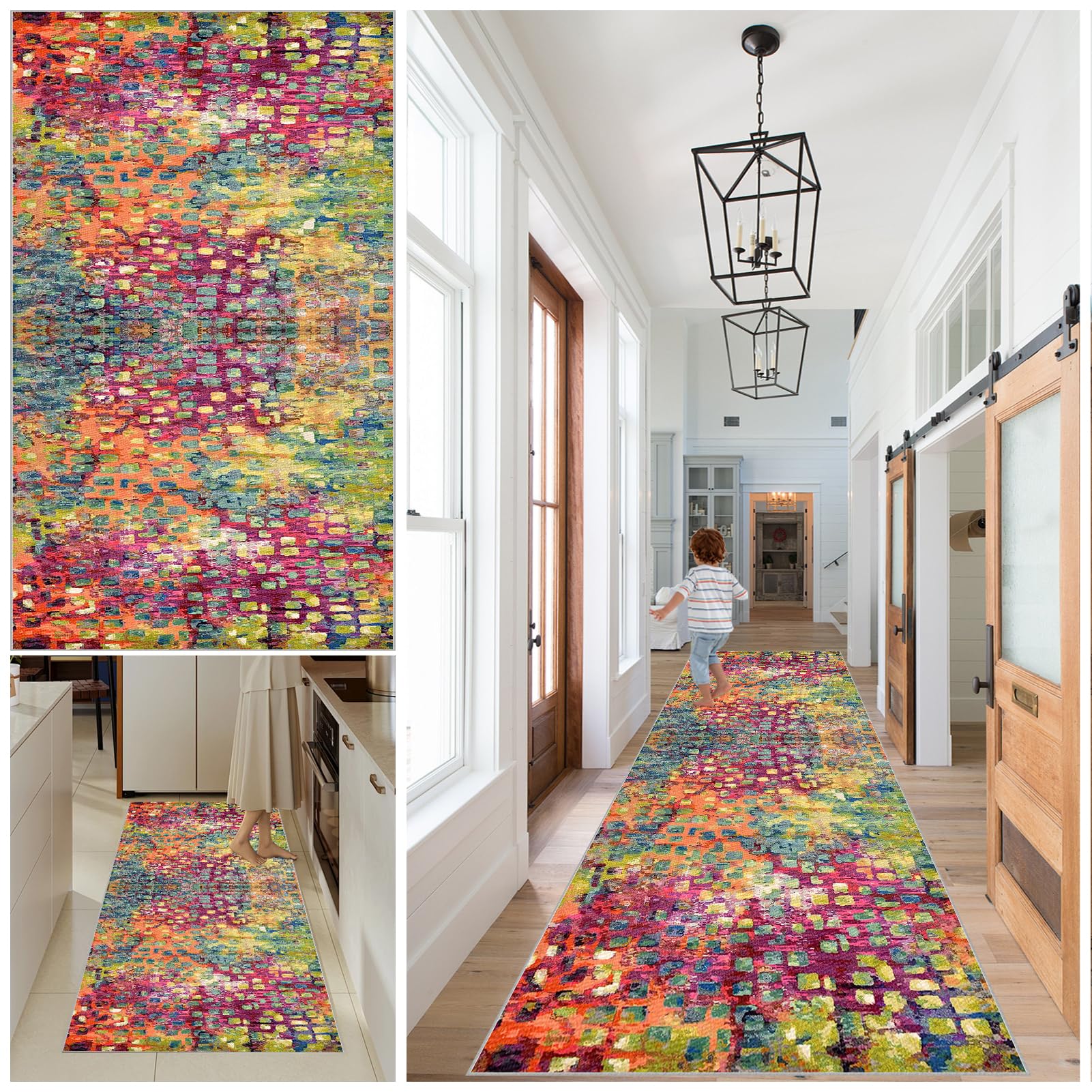 Qemgrste Hallway Runner Rug Kitchen Runners Non Slip washable runner Vintage Carpet Runners for Entryway Long Absorbent Low Pile Floor Mat Hall Runners for Kitchen Bedroom Entryway Laundry 60 x 80 cm