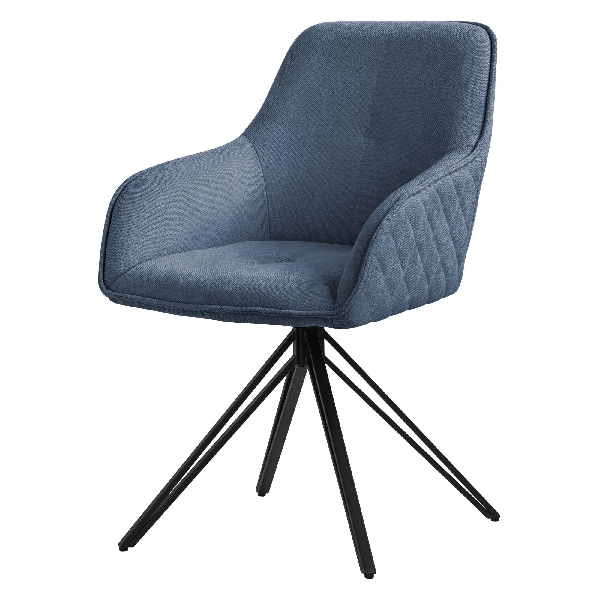 ML-Design Silla de Comedor Giratoria con Respaldo y Reposabrazos Asiento Azul de Tela Tejida Tapizado con Patas de Metal Sillón Diseño Ergonómico Moderno para Salón, Escritorio o Cocina