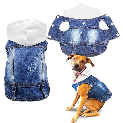 SILD Pet Clothes Dog Jeans Jacket Cool Blue Denim Coat Small Medium Dogs Lapel Vests Classic Hoodies Puppy Blue Vintage Washed Clothes (White,XXL)