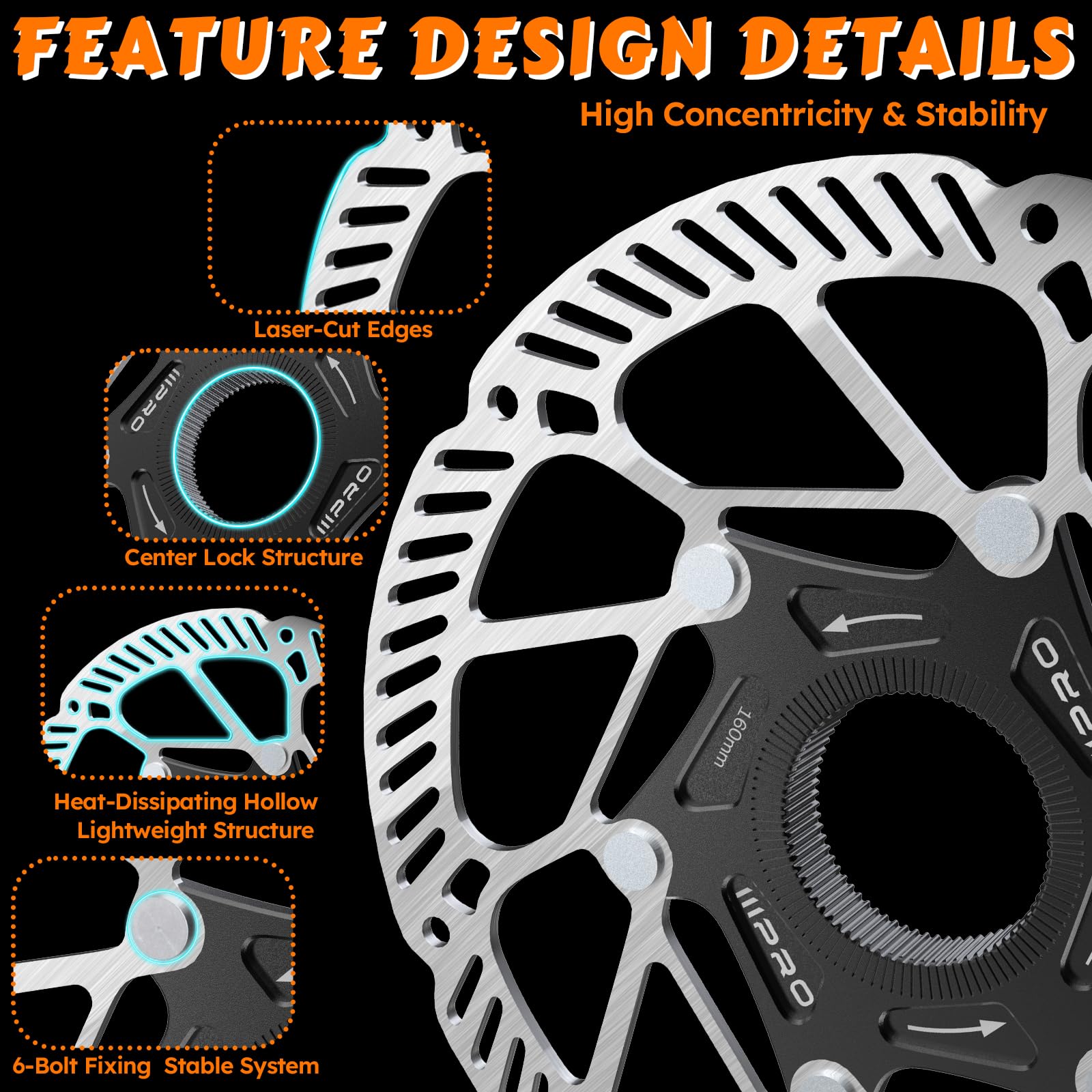 RACEDUEL SM-RT56 - Rotor de freno de disco de bicicleta de 160 mm y 180 mm con 6 pernos, rotores de bicicleta de acero inoxidable, apto para bicicleta de carretera, bicicleta de montaña, BMX MTB