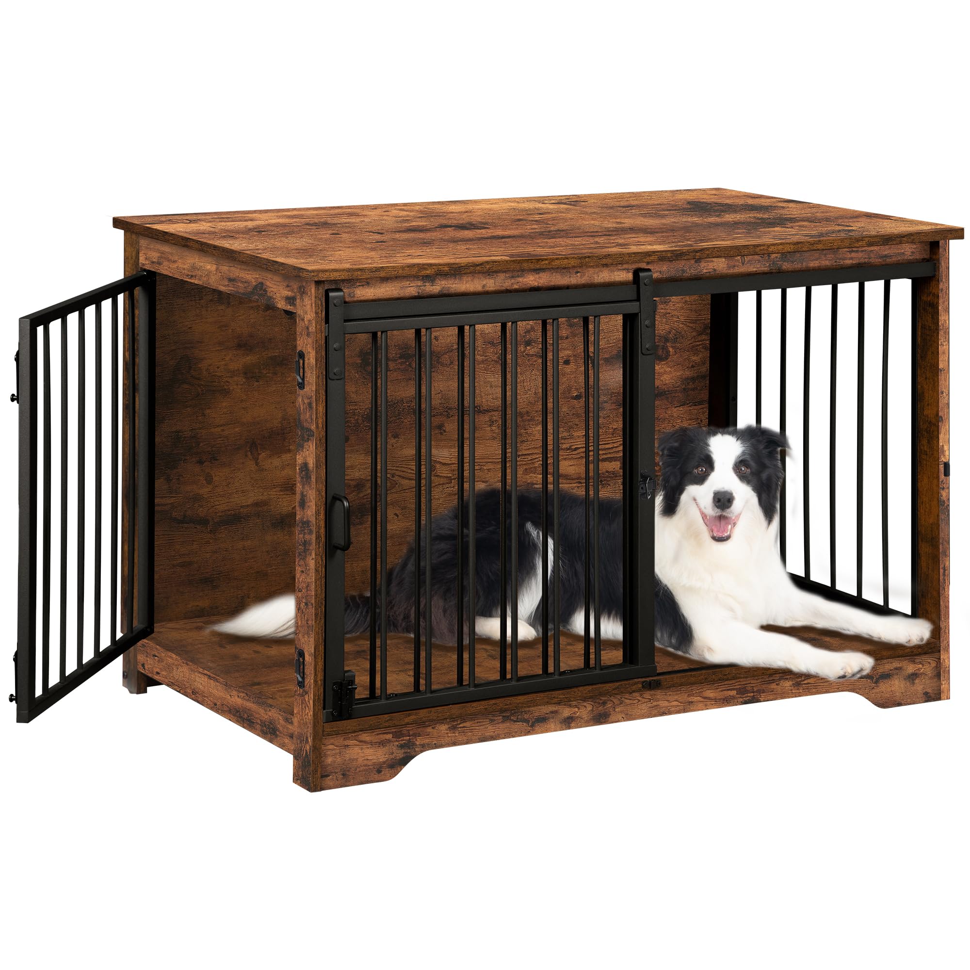 Hzuaneri 100cm Gabbia per Cani, Tavolo Supplemento, Nicchia Moderna per Cani, Gabbia per Cuccioli, Casetta per Animali, 2 porte, 60 x 100 x 68 cm, Marrone Rustico DFC02301B