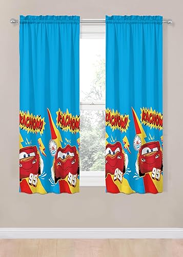 Miniatura 2 de Sunny Side Up Cortinas de ventana para dormitorio de niños, juego de cortinas de 4 piezas con 2 alzapaños, azul, coches, 42 pulgadas de ancho x 63