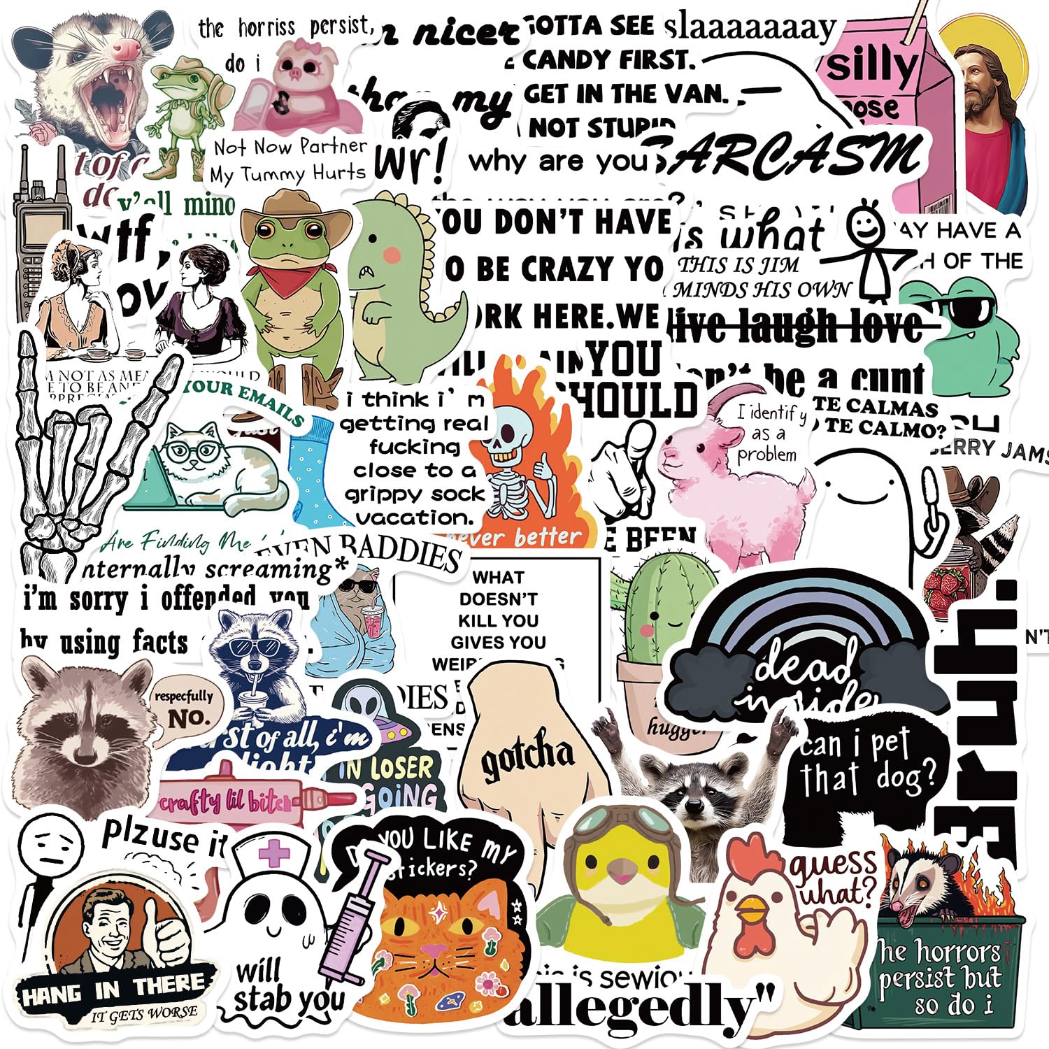 50 Pcs Funny Meme Stickers Laptop Car Scrapbook Phone Skateboard Suitcase Luggage Bike Meme Vinyl Waterproof Aesthetic Personalised Stickers for Teens Boys Girls Adults - Image 4