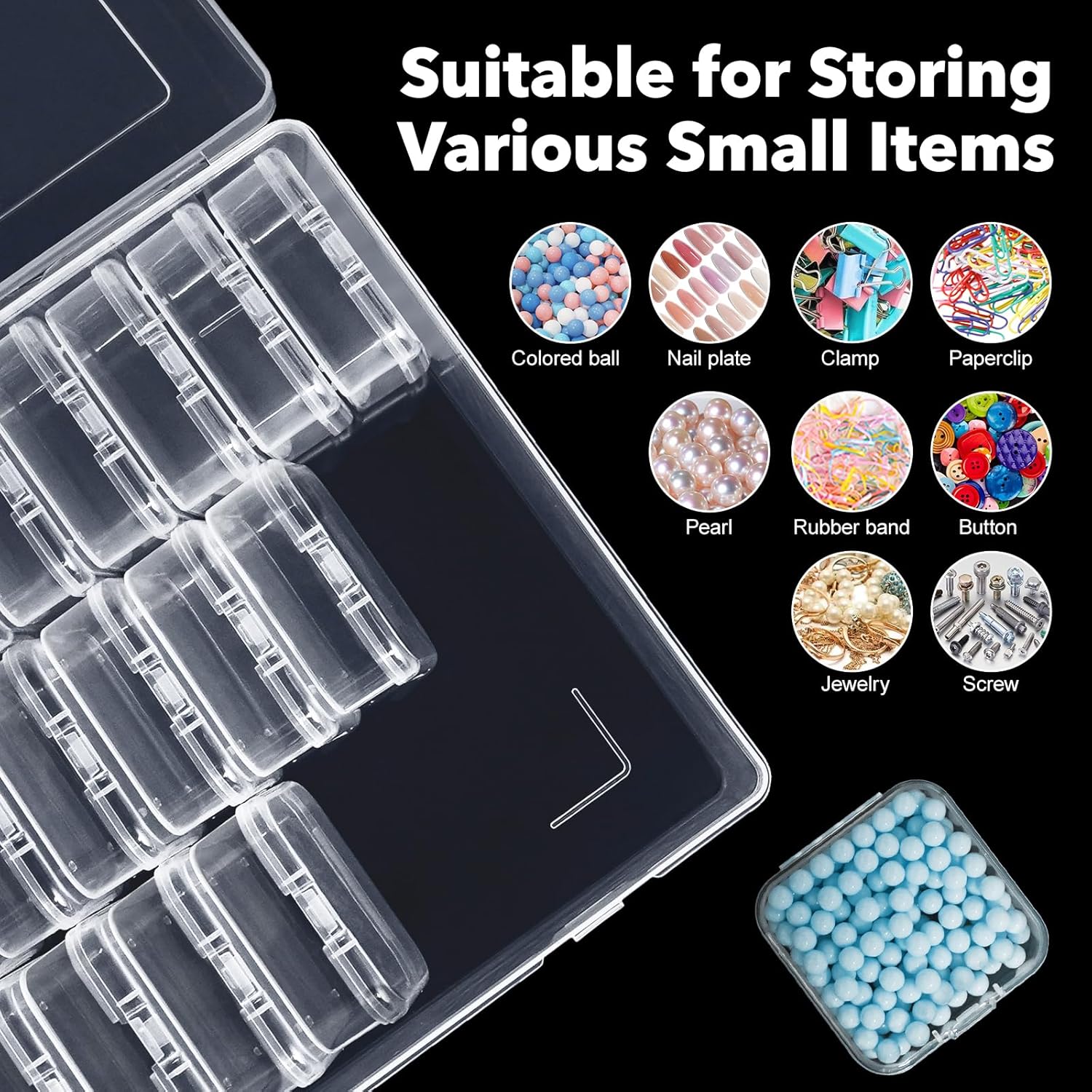 DILIBRA Bead Organizer Box, 93Pcs Small Bead Storage Containers Plastic Cases with Hinged Lid, Rectangle Clear Diamond Painting Storage Containers for Jewelry, DIY Crafts, Bracelet, Seeds, Nail