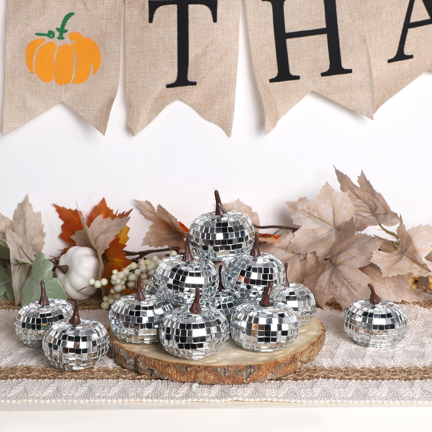 winemana 12 Pack Silver Pumpkin Fall Decor, Foam Glitter Pumpkins for Decorating Mini Artificial Craft Pumpkins for Thanksgiving Table Party Harvest Decorations