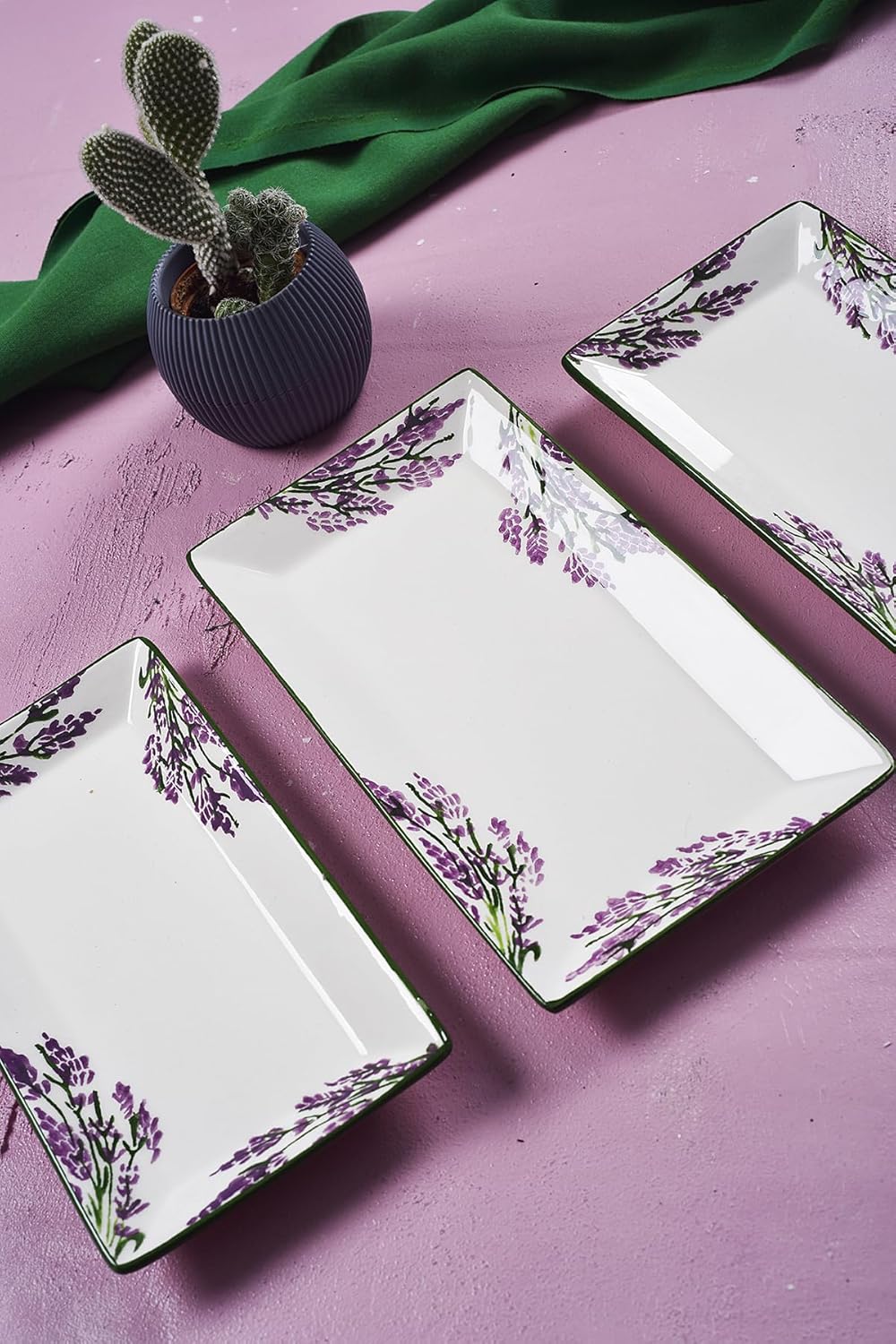 SODEF Serving Dishes Set of 3, Lavender Pattern Handmade Ceramic, Breakfast Salad Appetizer Condiment Tray, Multicolor, Floral Style - Multicolor, One Size