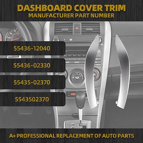 Miniatura 3 de Dasbecan 2 tiras de ajuste de tablero central superior compatibles con Toyota Corolla 2009-2013 que reemplaza 55435-02370, 55436-02330, 55436-12040