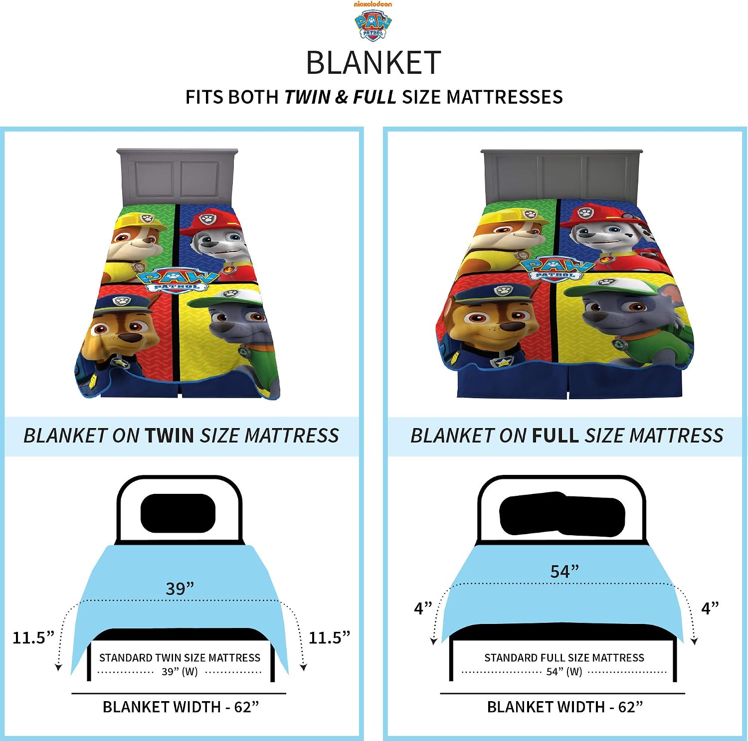 Franco Kids Bedding Super Soft Micro Raschel Blanket, 62 in x 90 in, Paw Patrol