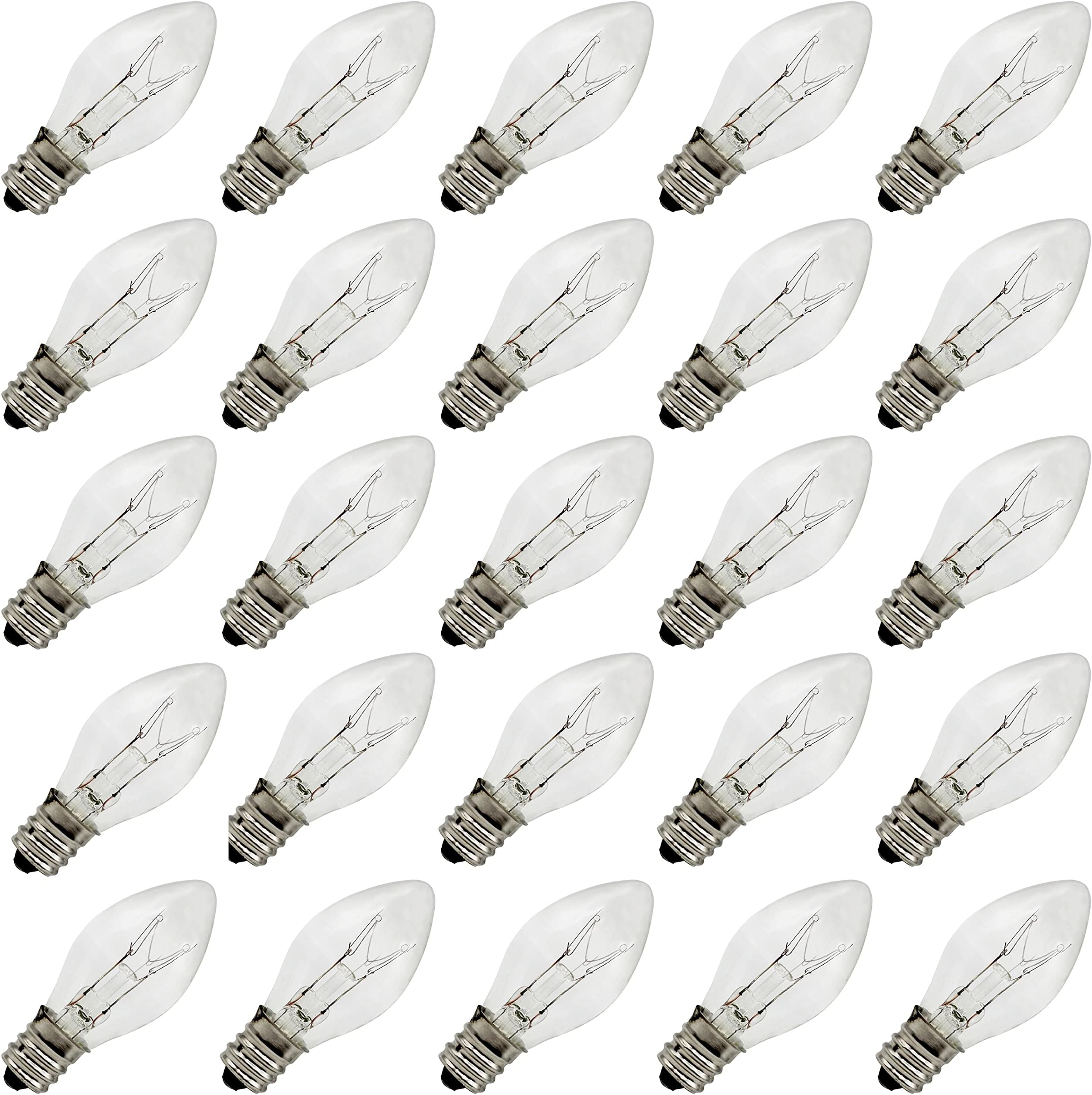 Creative Hobbies® Box of 25 Clear Blinker Light Bulbs, C7 Candelabra Base,Random Blinking - Great for Night Lights and Christmas Strings | 7 Watt Candelabra Base