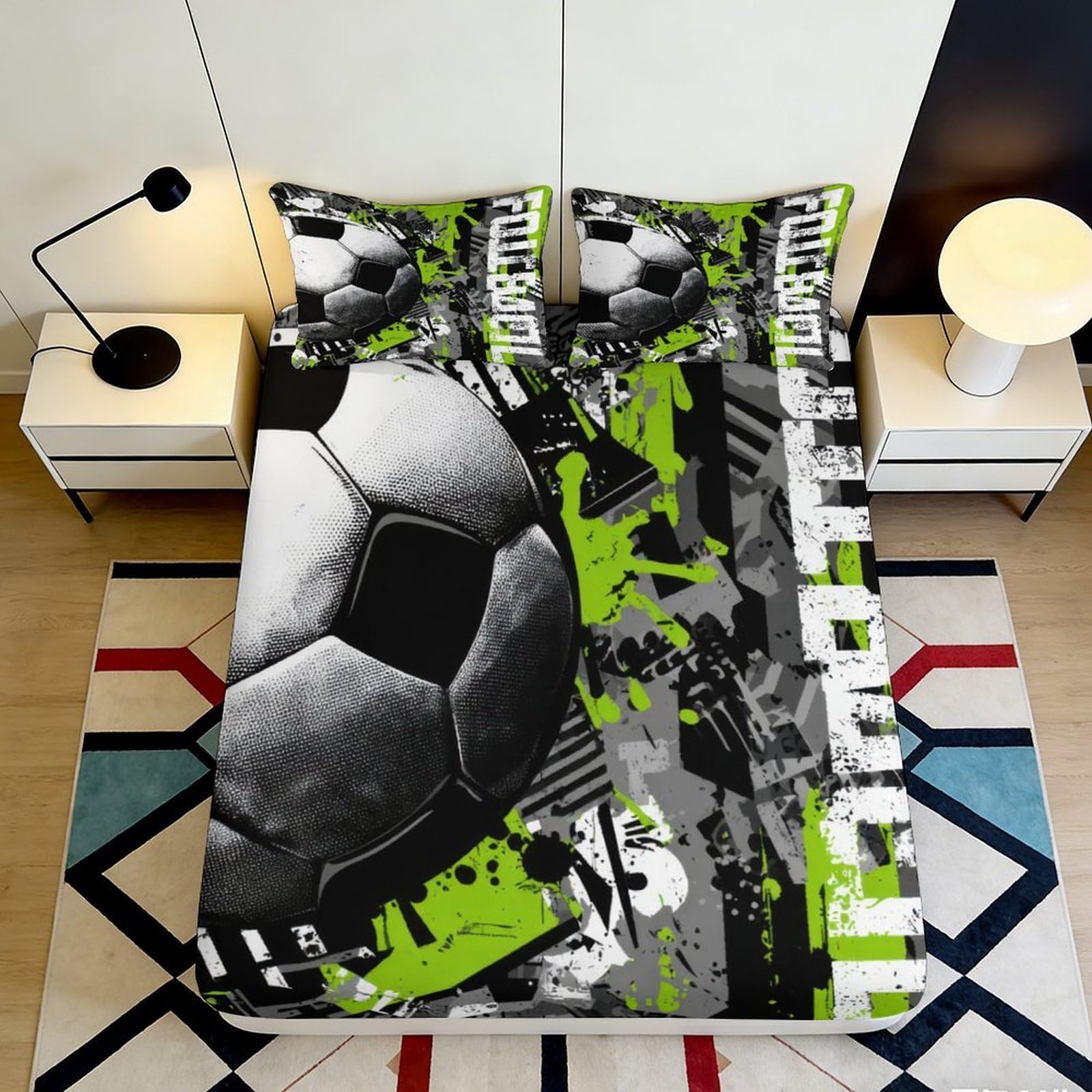 Jqzkxnhpbr Style-6 3D Printed Football Graffiti Fitted Sheet Microfiber Soft Breathable Soccer Art Bed Cover For Bedroom Dorm Mattress Decor 90X200x25cm