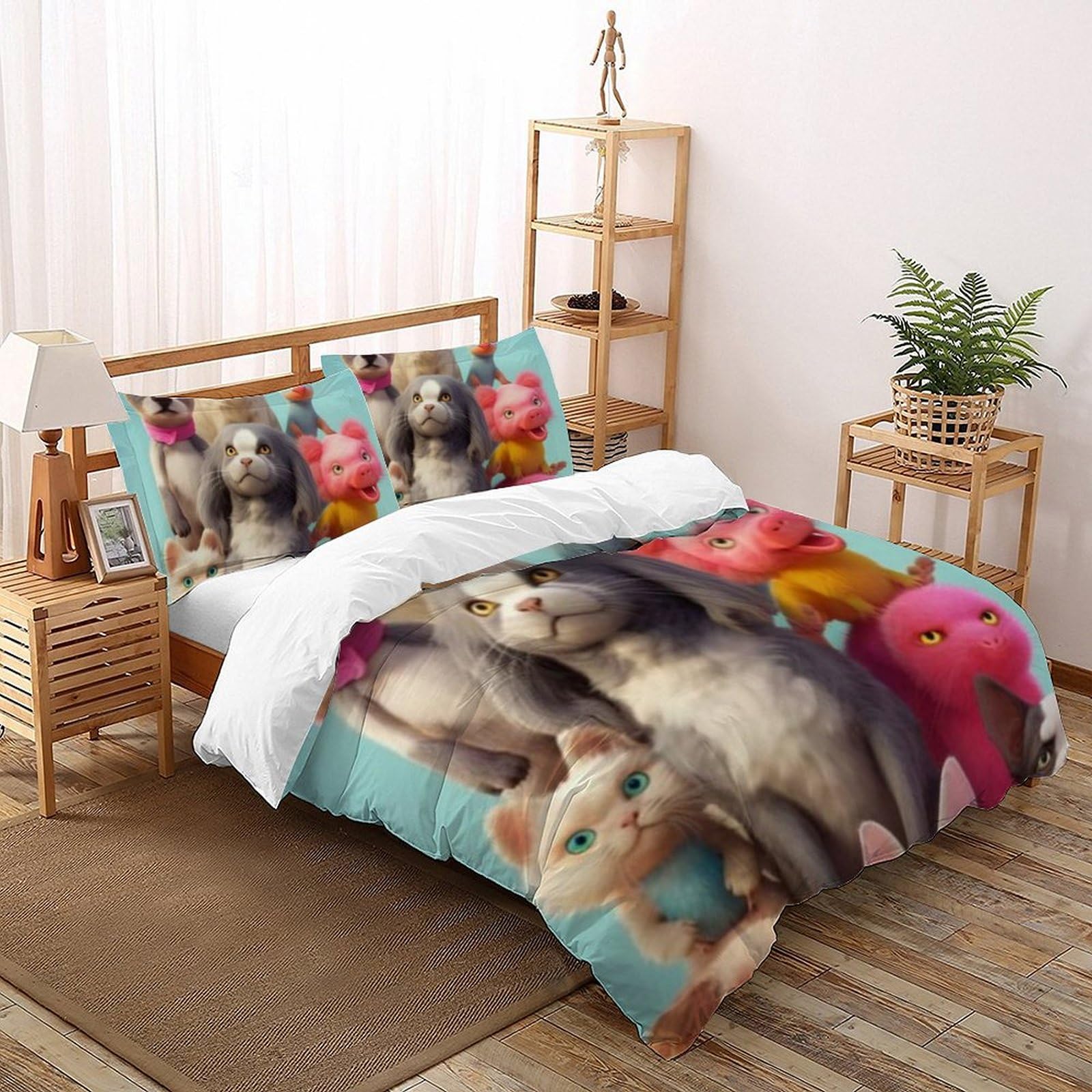 Housse de couette King Animaux microfibre parure de lit dessin animé