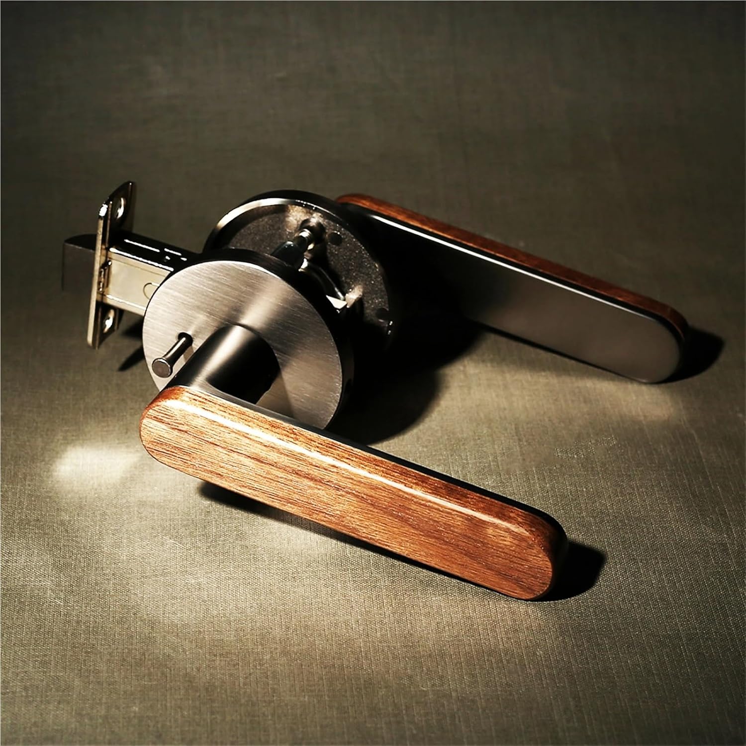 Privacy Door Handle Walnut Wood Lever Matt Brushed Black Nickel Bedroom Bathroom Passage Lock Keyless