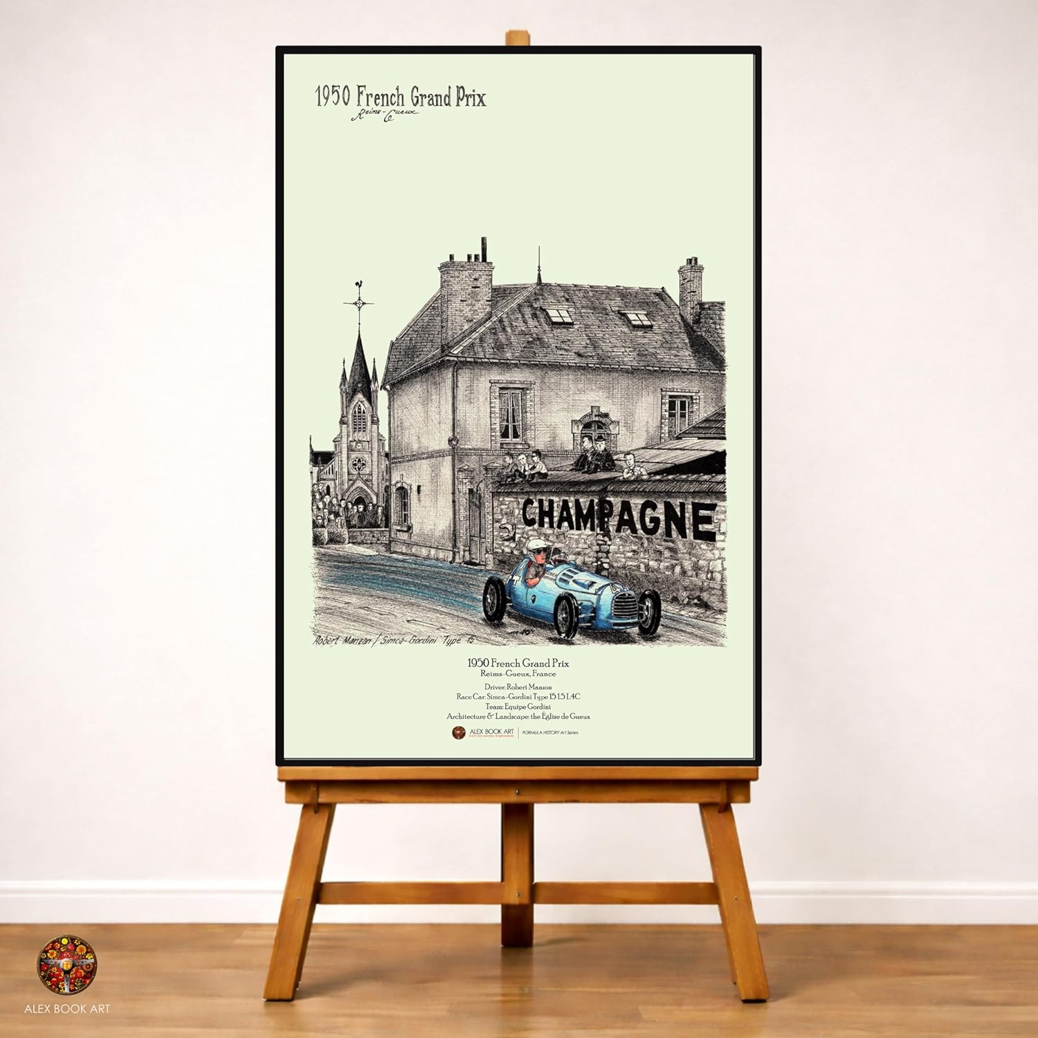 1950 French GP Reims Fine Art Print - Simca-Gordini Formula Racing Wall Art Poster - Best Home, Office, Garage Decor Gift for Sports Car Fans