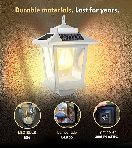 Miniatura 5 de Paquete de 2 faroles solares con bombilla reemplazable, faroles solares impermeables para exteriores, luces solares colgantes con 4 paneles solares,