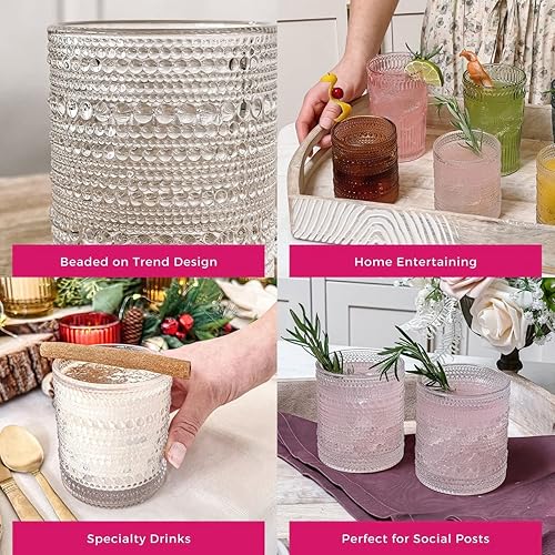 Miniatura 5 de Kate Aspen Juego de 24 vasos transparentes con cuentas de hobnail (10 onzas), juego de cristalería vintage, juego de vasos de cóctel, vasos de jugo,