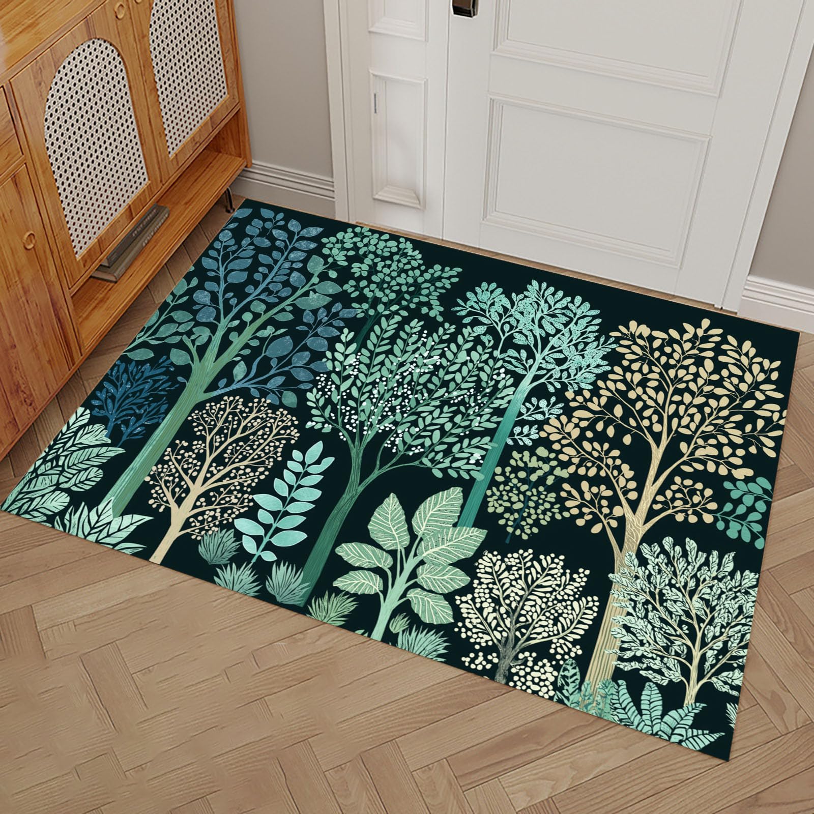 Tapis intérieur vert foncé antidérapant pour entrée et couloir