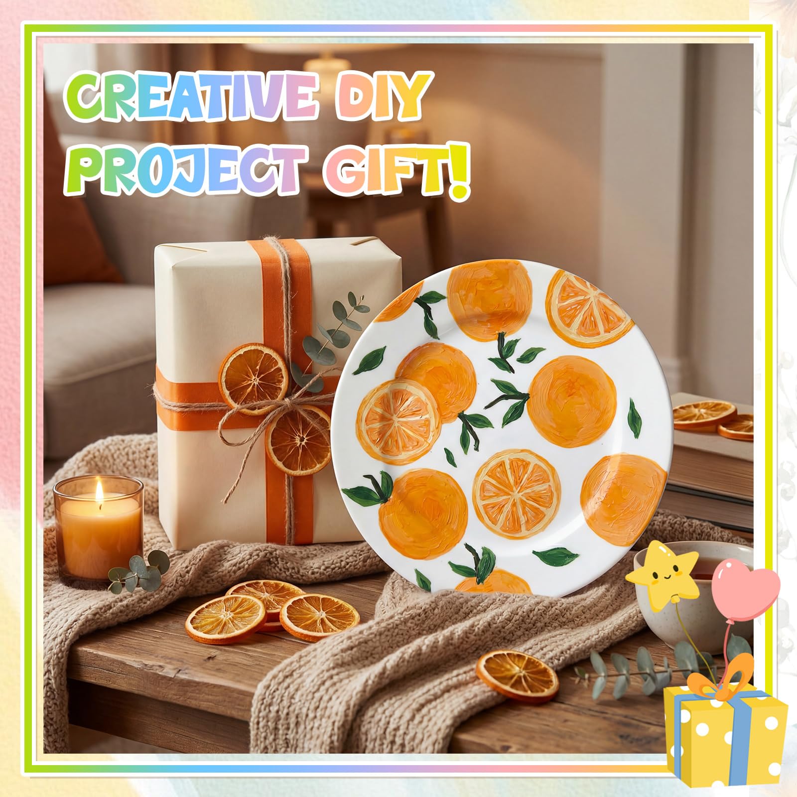 Sinmoe Kit para Pintar Tus Propios Platos de Cerámica Incluye 4 Platos de Porcelana 3 Pinceles 12 Pinturas Acrílicas 1 Caja de Regalo 1 Paleta para Pintar DIY(10 Pulgadas,Eco-chic,4 Piezas)