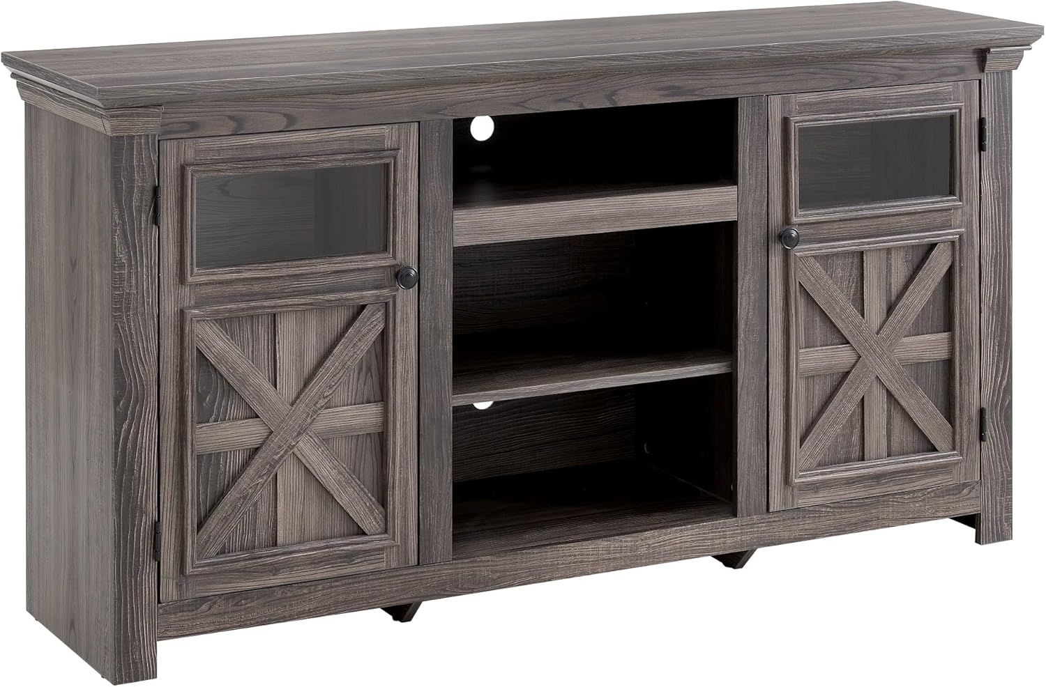 Wood Barn Door Media Television Console Table for TVs Up to 70", Entertainment Center with Large Storage Cabinets, Grey