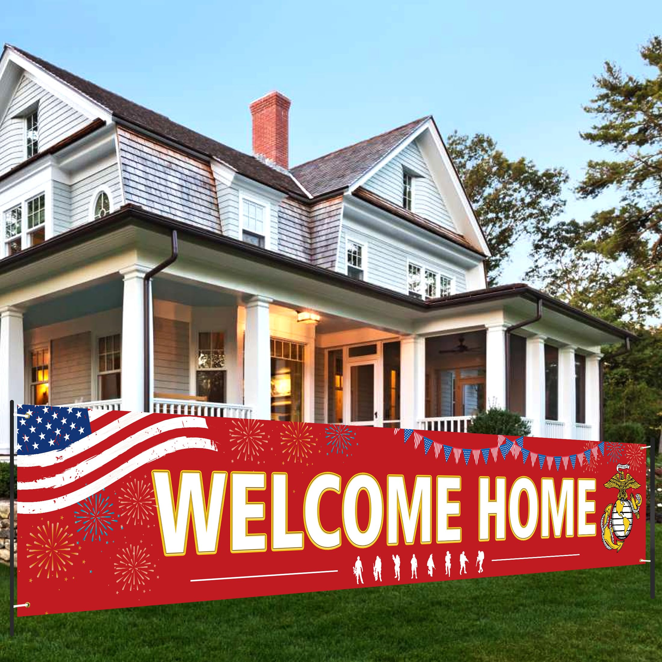 Large Welcome Home Military Banner, US Marine Corps Army Homecoming Yard Sign, American Soldier Deployment Returning Home Decor, Big Boot Camp Graduation Banner