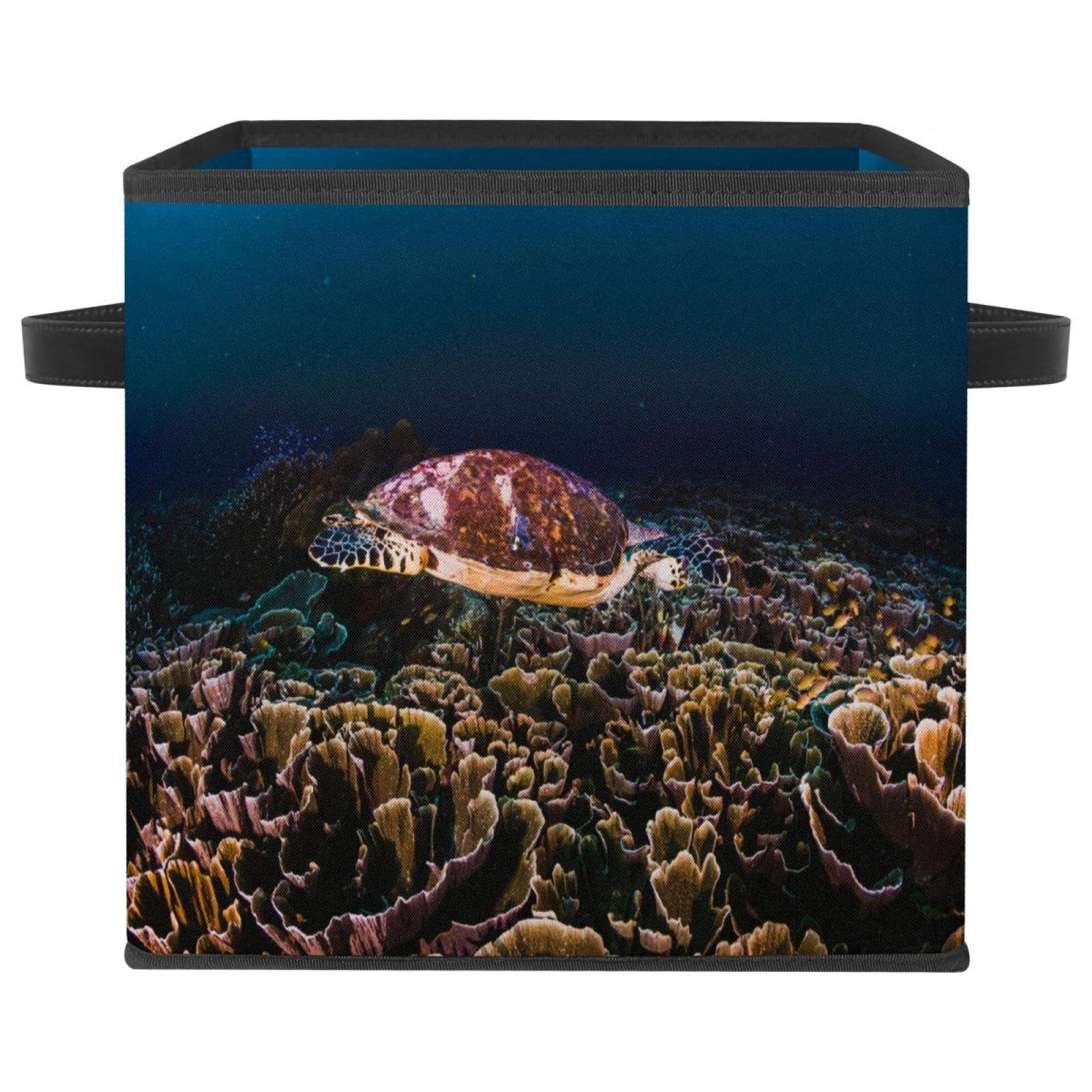 Boite de rangement en tissu imprimé tortue verte pour maison