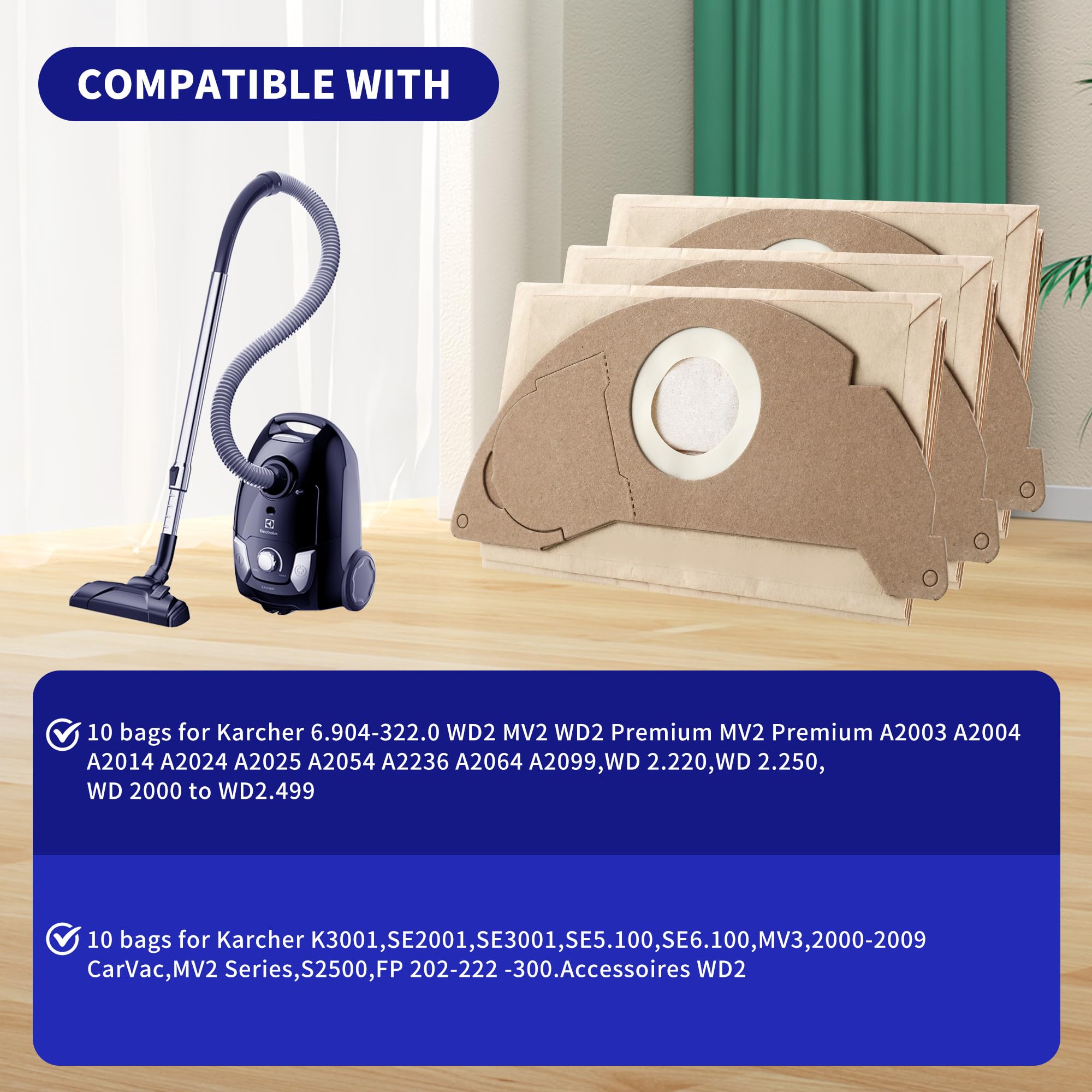 5x Pezzi Sacchetti Aspirapolvere, Sacchetto Filtro In Carta Per Karcher WD3, WD 3 Preiu, WD2