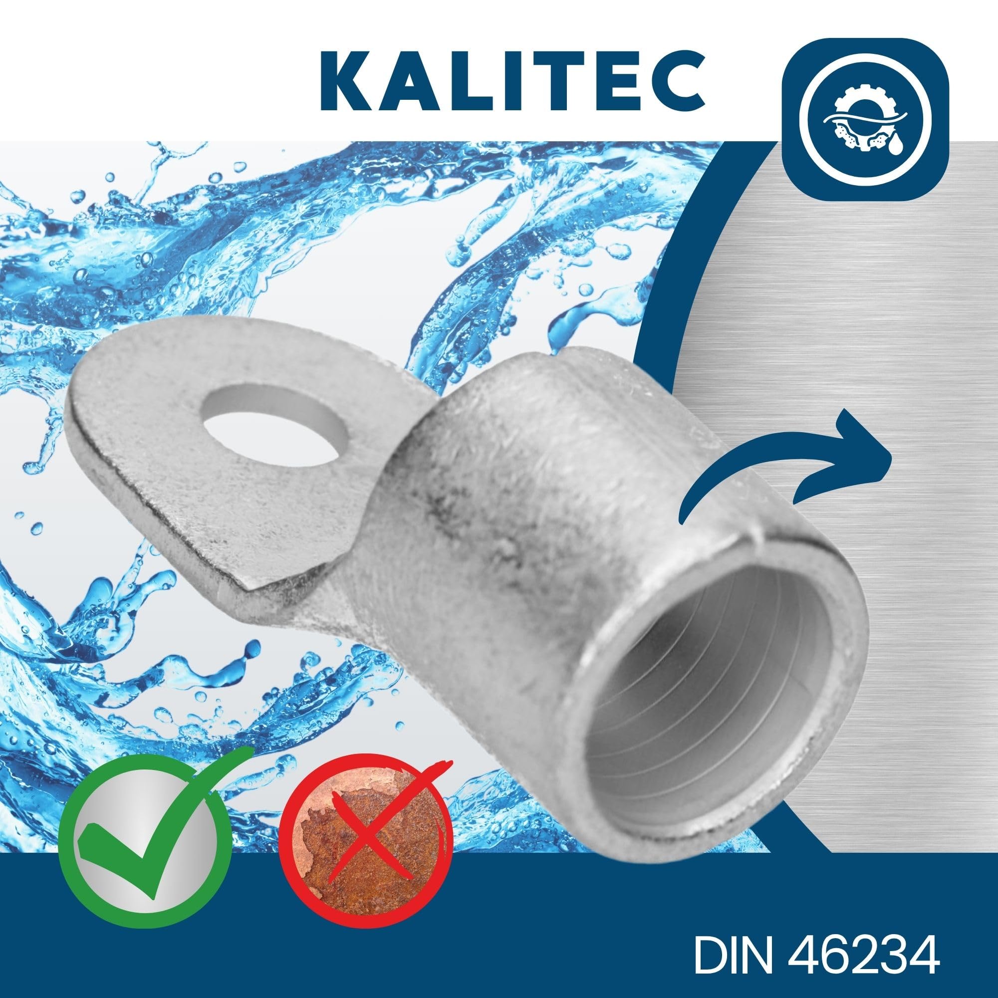 Kalitec 10x Capicorda ad Anello 95 mm² M8, Non Isolati, Serie Q DIN 46234 | Rame elettrolitico per conduttori multipli, fini e sottili, pressatura a mandrino per collegamenti elettrici sicuri