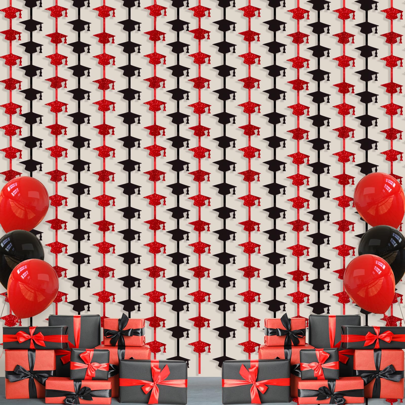 Tatuo 4 Pack 3.3x6.6 ft Graduation Cap Fringe Curtain Backdrop Glitter Class of 2026 Graduation Prop Streamers Party Decorations for High School