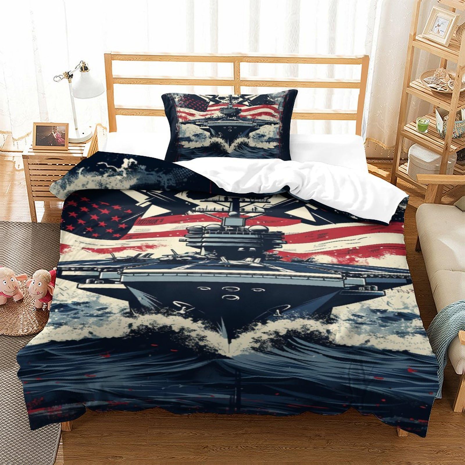 Parure de couette avion carrier 3D lit enfant microfibre 135x200cm avec fermeture éclair