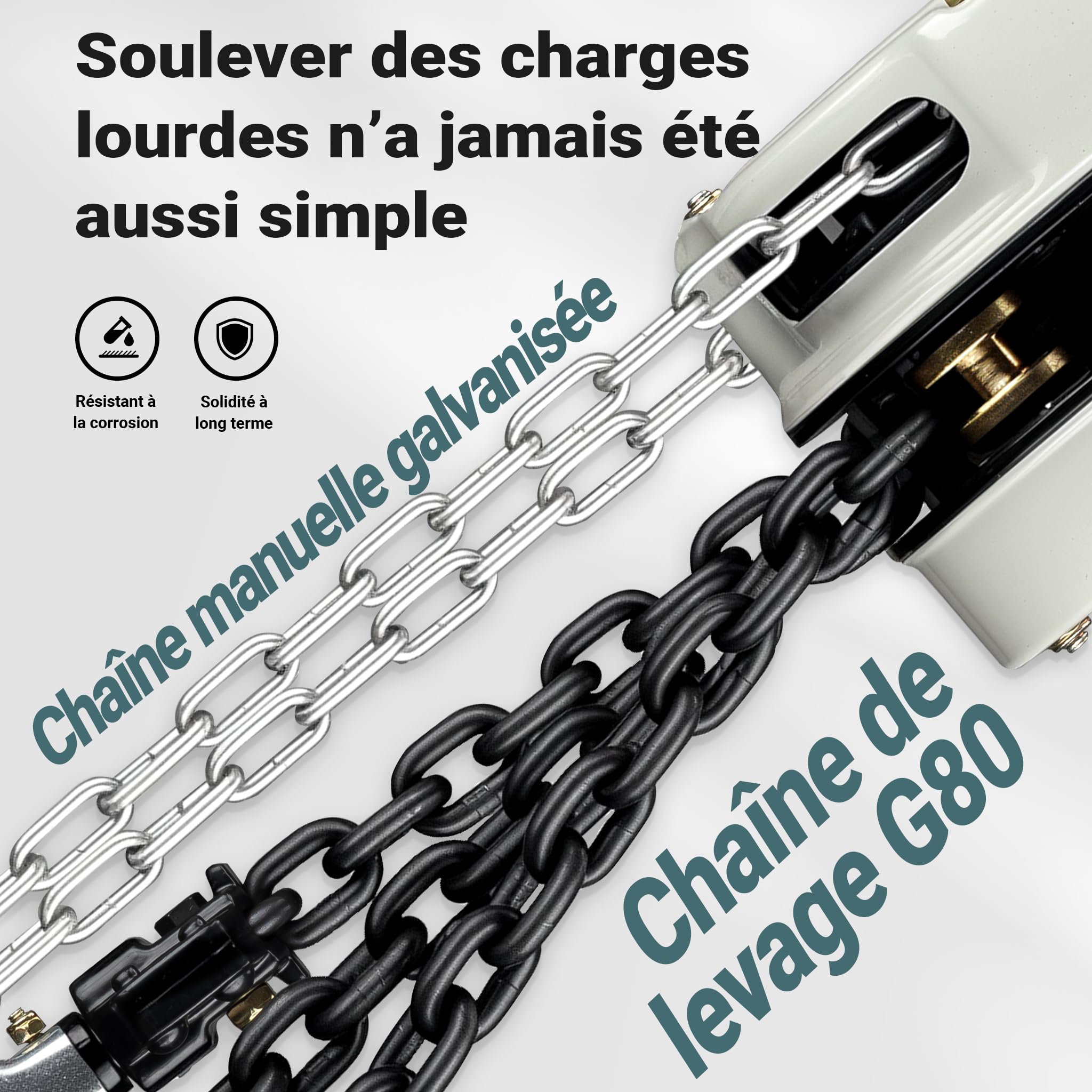 Wiltec Palan à chaîne manuel VSK-1 – Capacité de levage 1 t – Hauteur de levage 3 m – Chaîne de 3 m – Palan mécanique de levage pour atelier