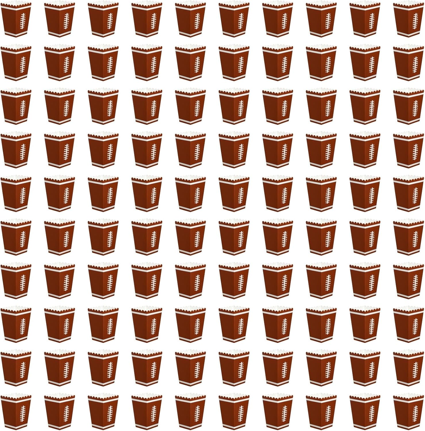 Football Popcorn Boxes 100 Pcs, Brown Paper Disposable Snack Containers, Easy Assembly, Wavy Edge, for Tailgate Party Favors, Football Party Supplies
