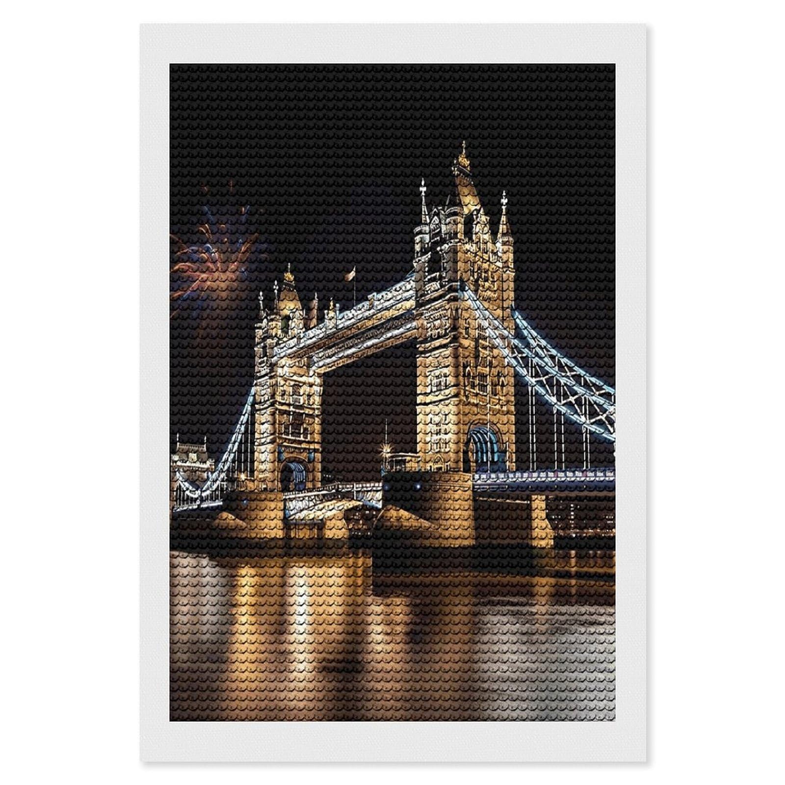 VstaDank Night London Tower Bridge Diamond Painting Kits Exquisite DIY Full Round Drill Diamond Dots Painting for Adults Beginner Diamond Photo Paint with Diamond Picture Art Wall Decor 8"x12"