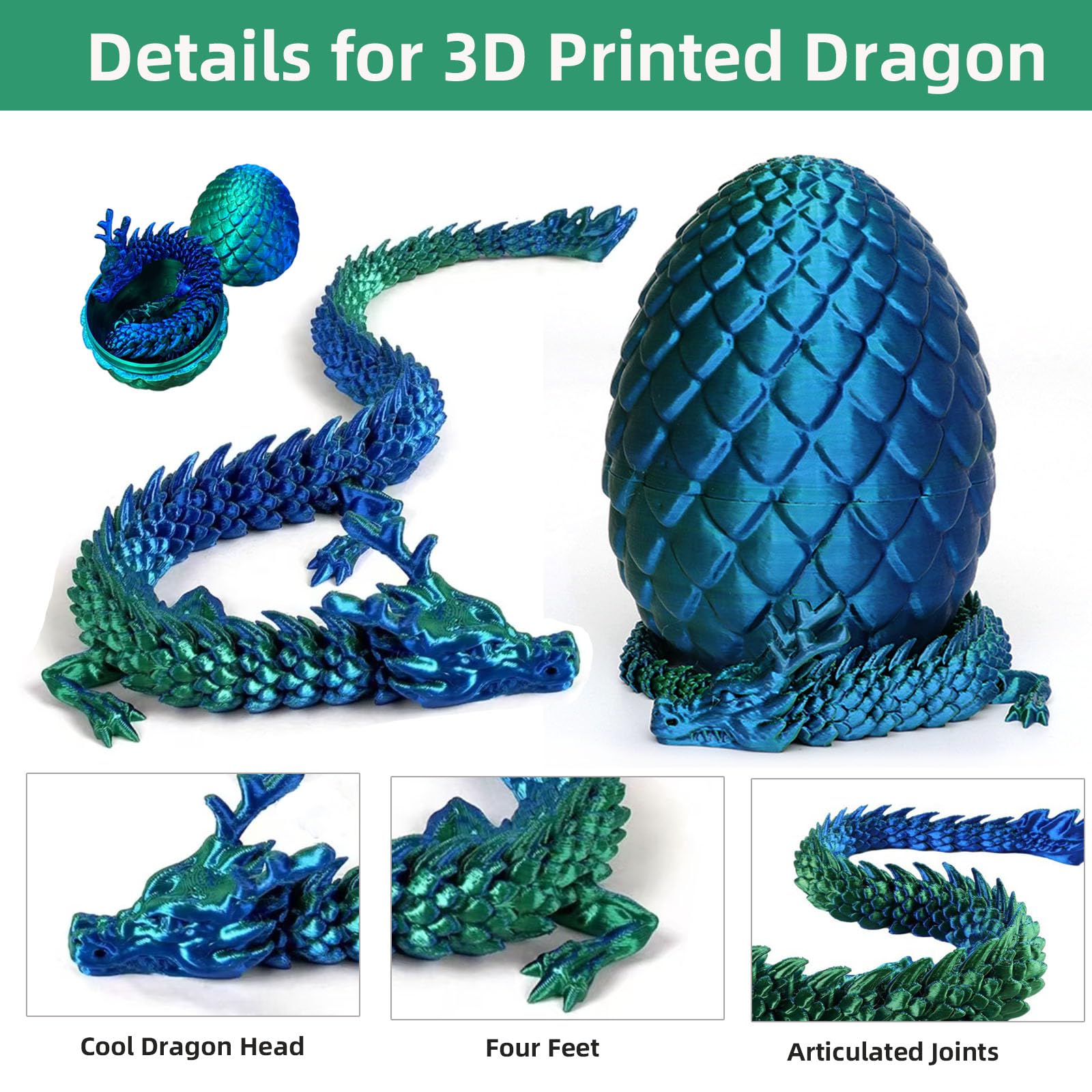 3D Printed Dragon in Egg - Flexible Articulated Crystal Dragon Fidget for Home and Office Executive Desks Décor - Image 3