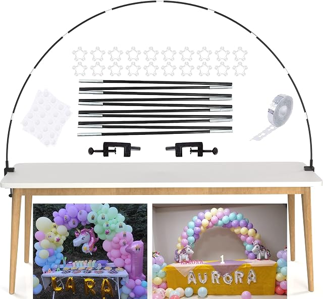 LANGXUN Reusable Black Table Balloon Arch Kit with Durable Fiber Rods Adjustable Balloon Arch Frame for Birthday Weddings and Graduation Parties