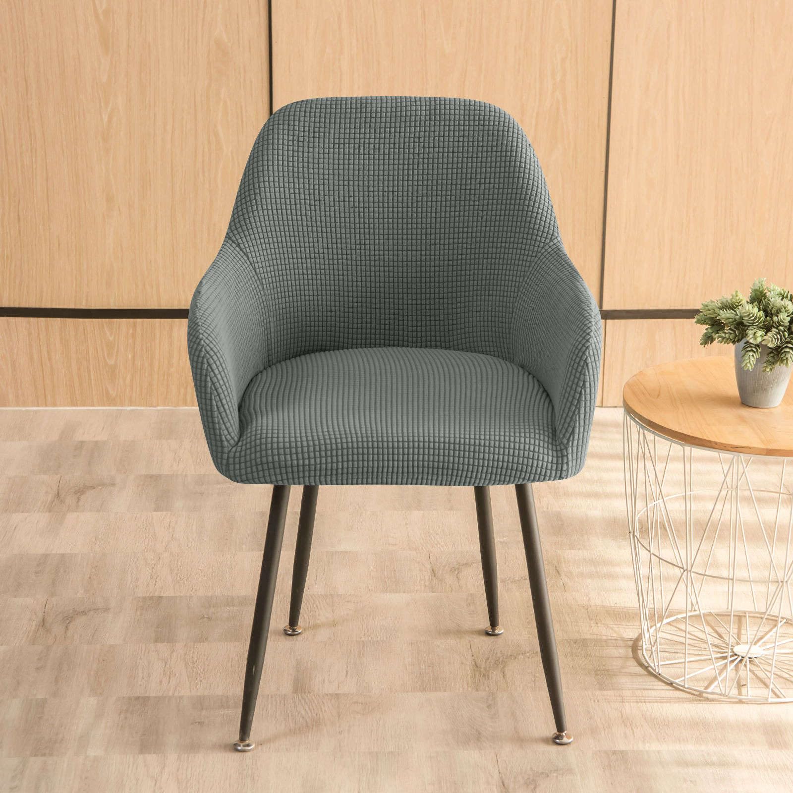 Stretch Curved Back Chair Covers, Soft Dining Chair Cover Removable Office Chair Cover Washable Dining Chair Protector for Dining Room-Grey-A-Set of 6