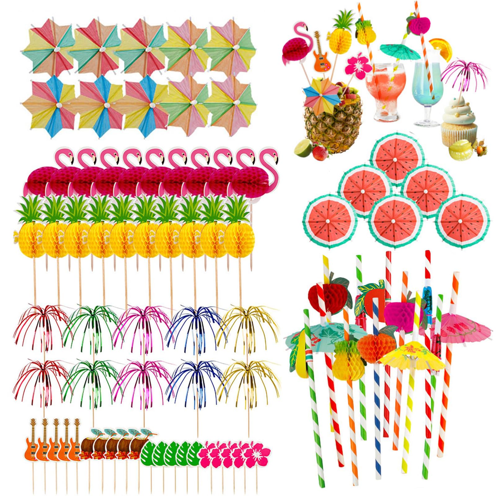 Decoración de cócteles, 90 unidades, paraguas de cóctel, pajitas, decoración de cócteles, fuegos artificiales, decoración para fiestas de verano, fiestas, bodas, bares, bebidas, tartas