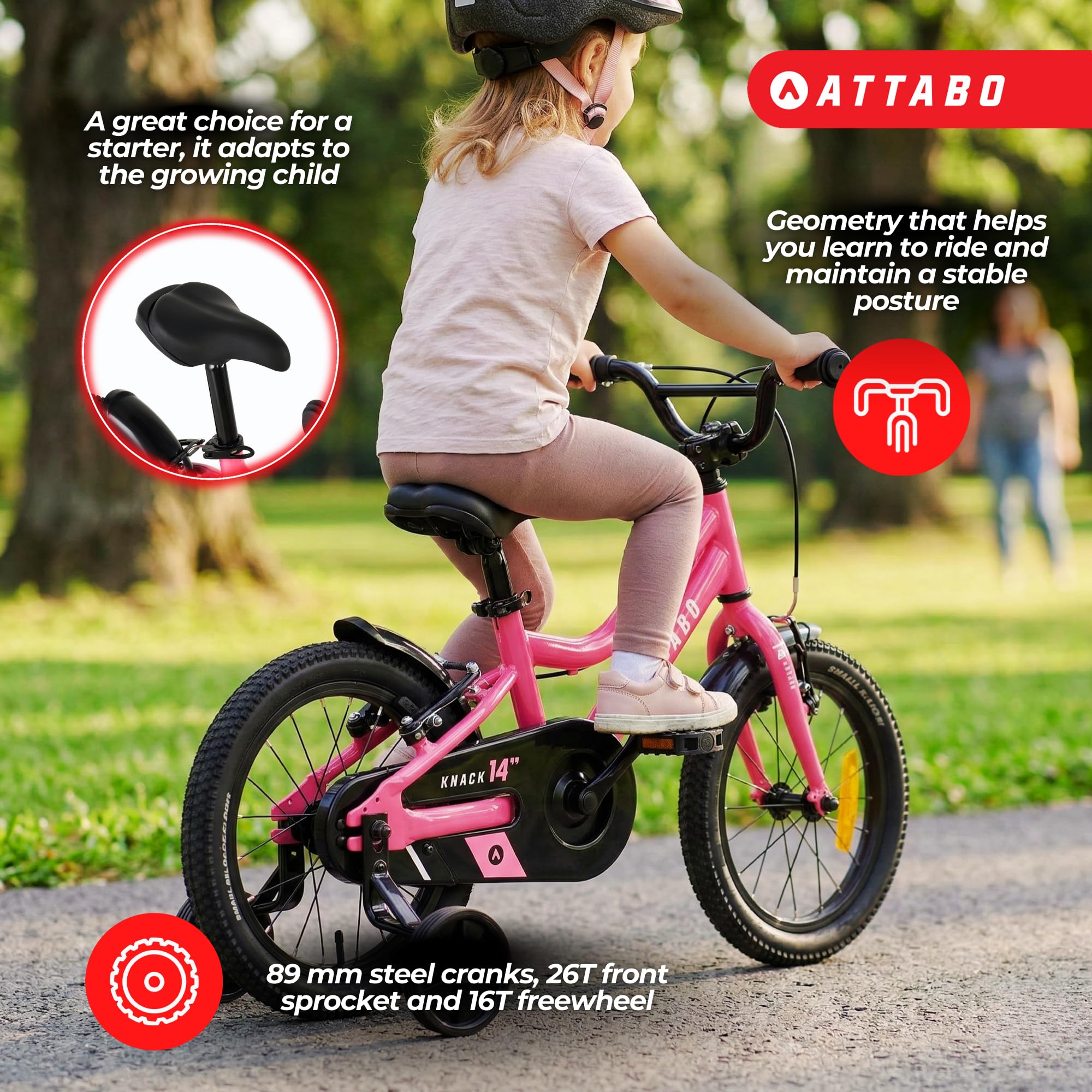 ATTABO - Leichtes Fahrrad zum Fahrenlernen - Kinderfahrrad - Aluminium - 14  Zoll Rosa - Fr Mdchen 3 bis 5 Jahre : Amazon.de: Sport & Freizeit