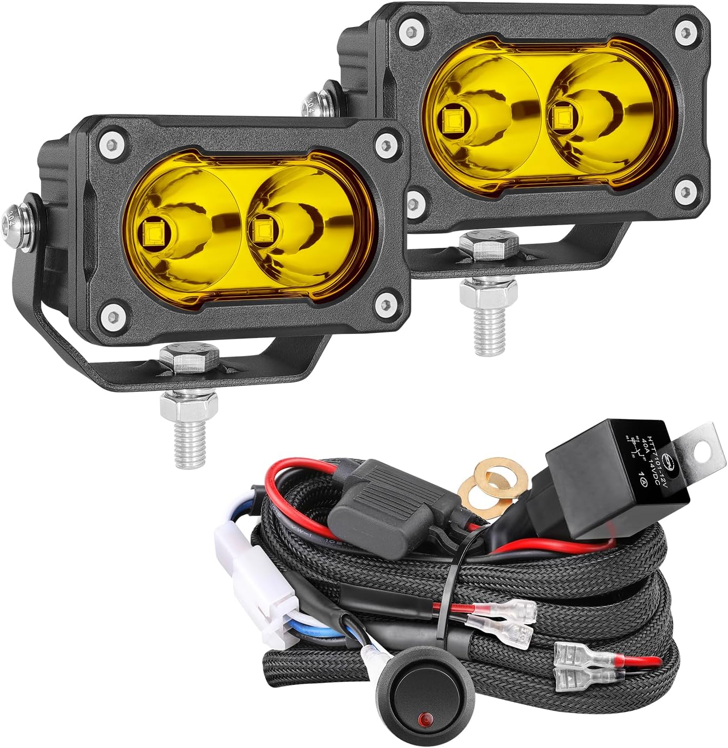 3” 40W LED Pods Spot Lights With Wiring Harness Kit for UTV ATV Truck, Fog Lights, Chase Light, Ditch Light