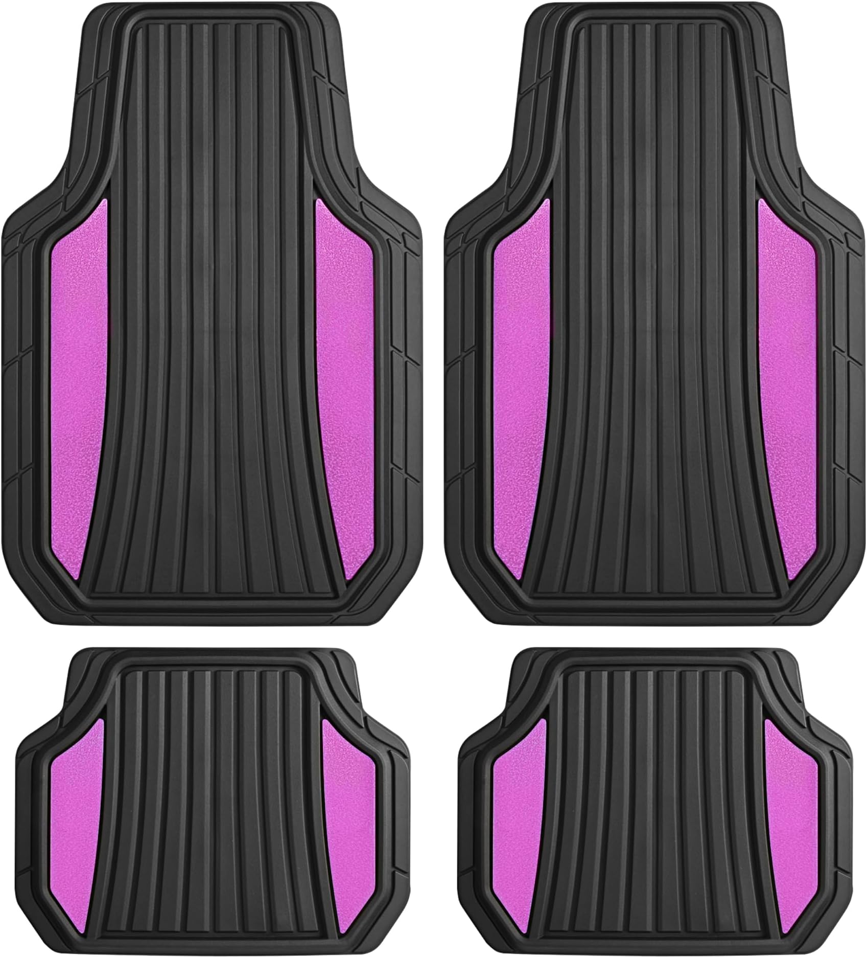 Motor Trend ChromeTech Car Floor Mats Full Set - Durable Rubber Floor Mats for Cars with Two Tone Accent, All Weather Interior Protection for Front and Rear with Non-Slip Backing, Black & Pink