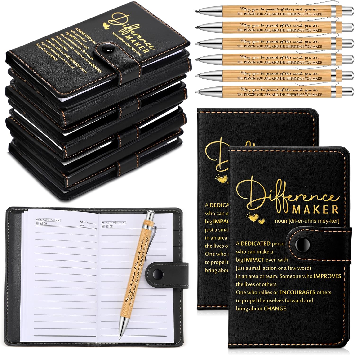 Marspark 10 Sets Difference Maker Employee Appreciation Gifts Inspirational A5 Leather Notebooks with Pens Thank You Motivational Gifts for Men Women Volunteers Teacher (Brown)
