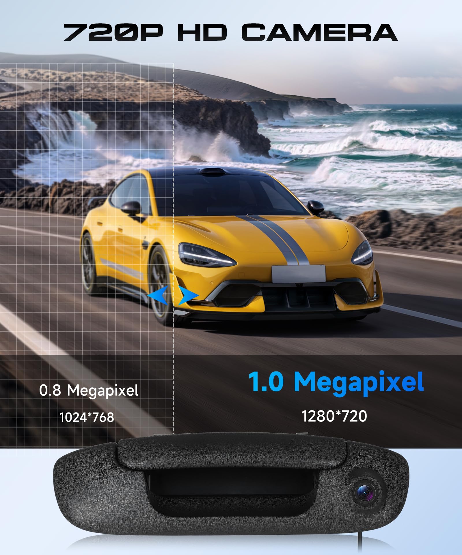 VECHTEL Cámara de visión trasera con luz de freno,cámara de visión trasera para coche con visión nocturna 720P para Dodge Ram 1500 2500 3500 2002-2008,cámara gran angular de 140°,luz de freno de techo