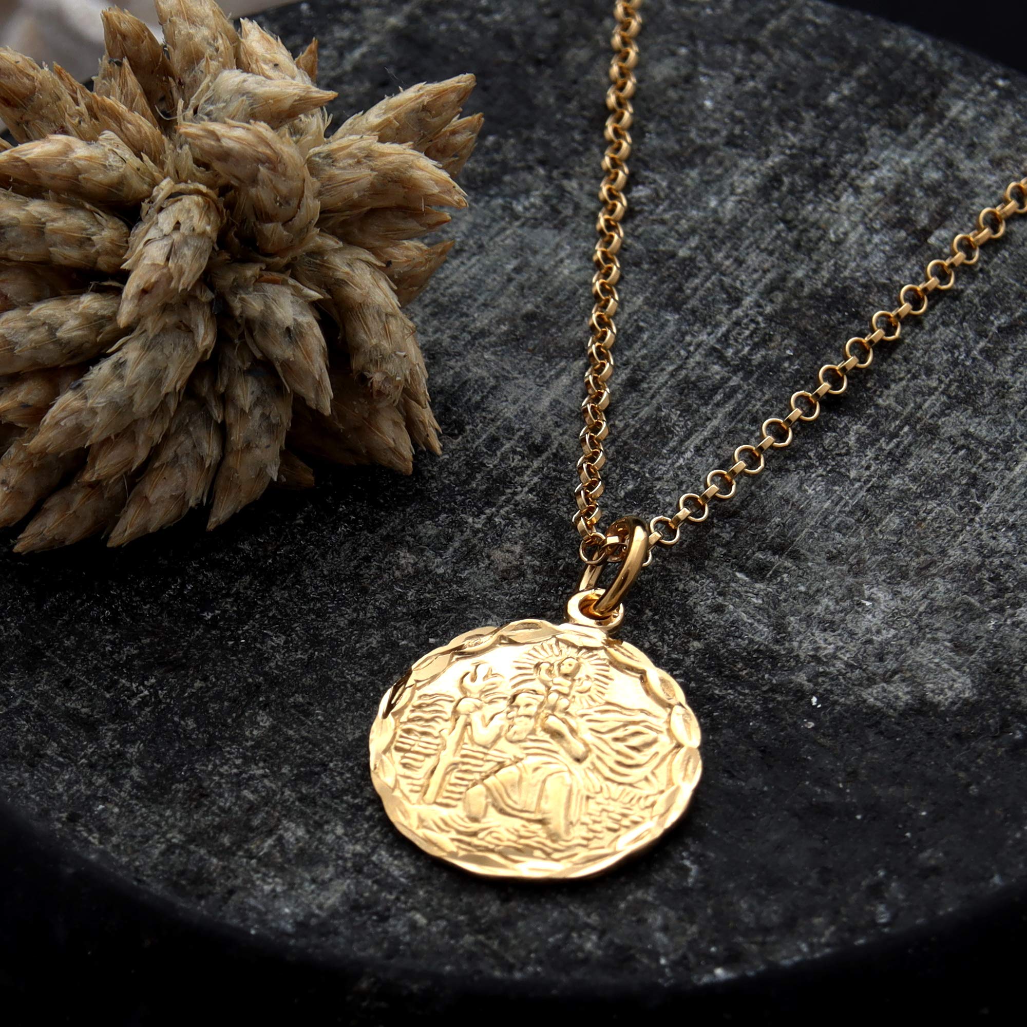 Halskette mit Anhänger St. Christophorus vergoldet Sterling-Silber 925 mit verstellbarer Kette und Geschenkbox