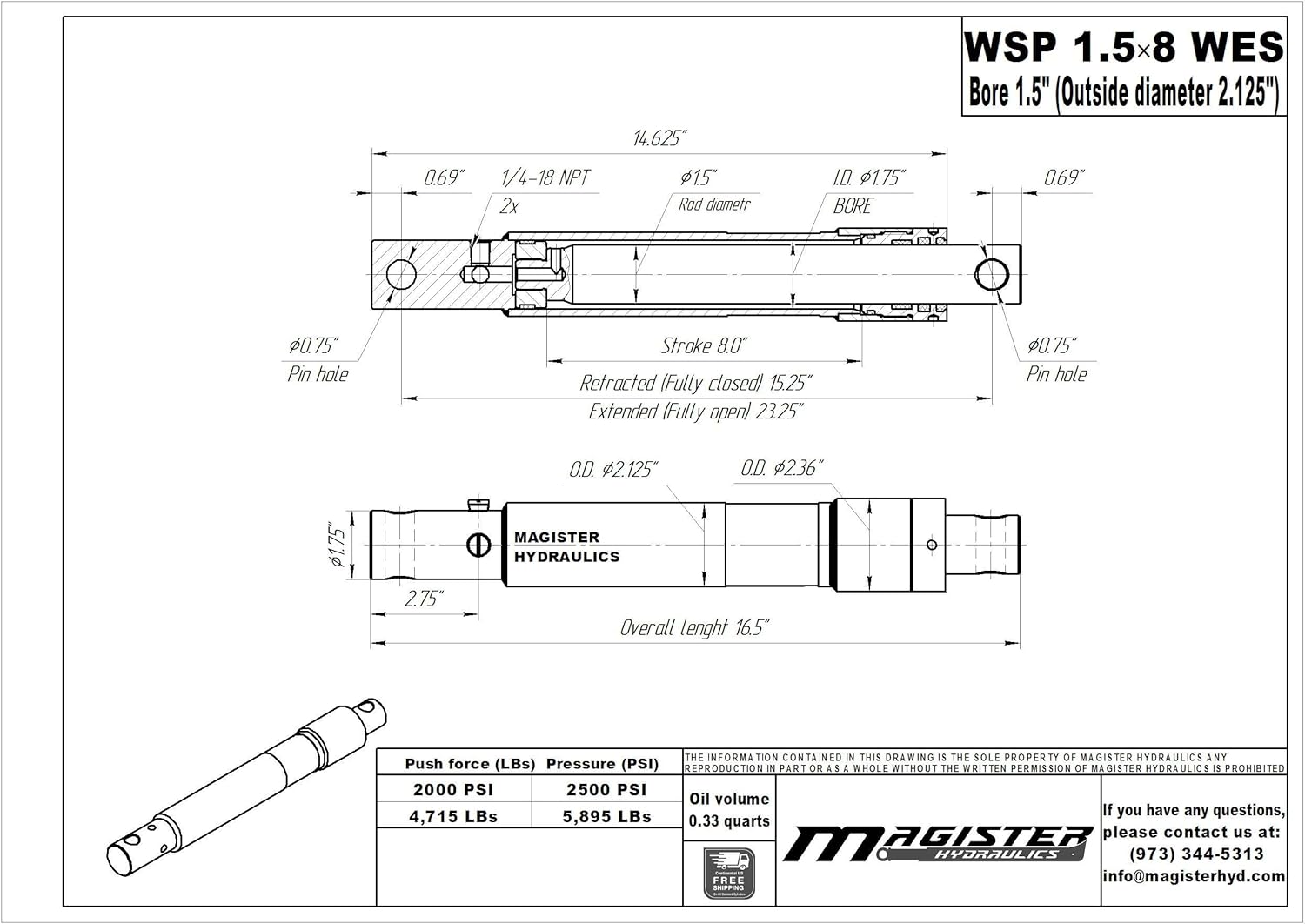 Buy Magister Hydraulics Single Acting Hydraulic Cylinder Snow Plow