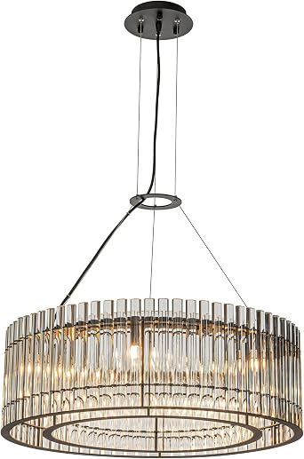 ALOADECOR 6-Light W 24 in Modern Luxury Matte Black 2-Tier Round Chandelier with Glass Rods Accent Lantern Drum Glass Chandelier for Living Room Dining Room Bedroom