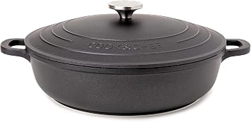 Non-Stick Aluminium Pot with Lid   Sturdy Shallow Dutch Oven   Casserole Pot with Ergonomic Handles   3.9L, 28cm Oven Safe Cooking Pot   by Nuovva