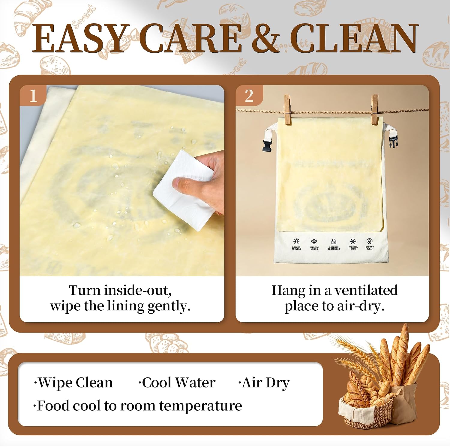 2-Pack Beeswax Bread Bags for Homemade Sourdough Loaf, 17 x 13 in image 5