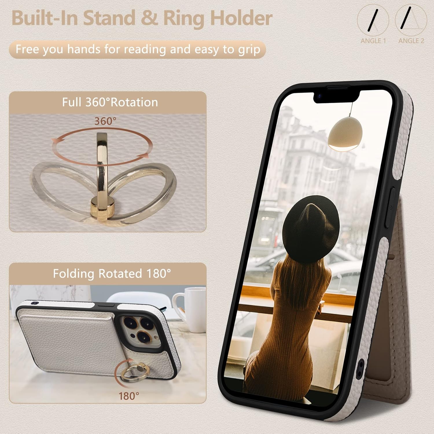 Keallce Case for iPhone 14 Pro 6.1'', Detachable Crossbody Wallet Case with RFID Blocking Card Slots, 360ｰStand Ring, Flip Leather Protective Cover Lanyard Shoulder Strap Women for iPhone 14 Pro,Beige - Image 5