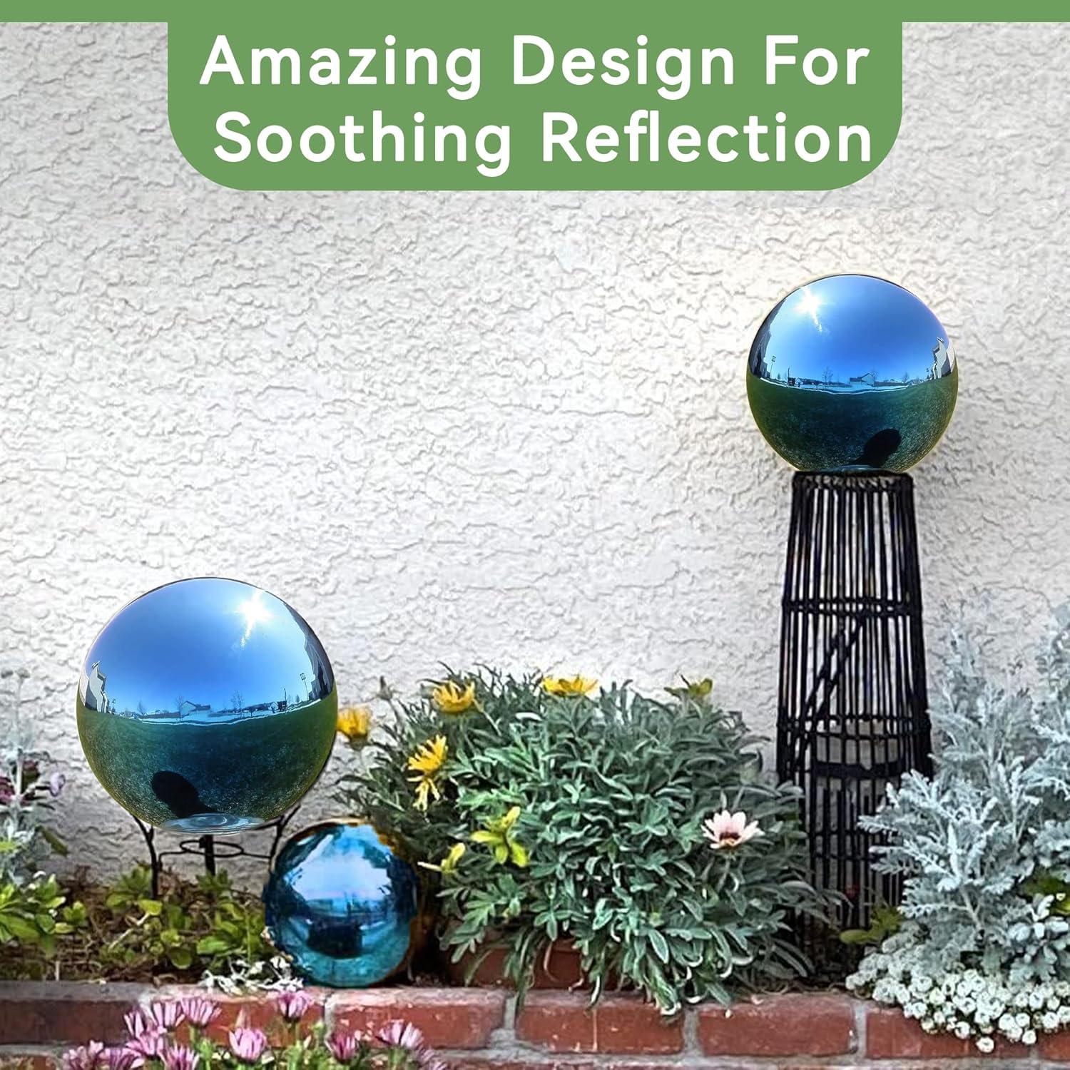 Lily's Home Stainless Steel Gazing Globe Mirror Ball, Colorful and Shiny Addition to Any Garden or Home. Blue. (12 Inch)