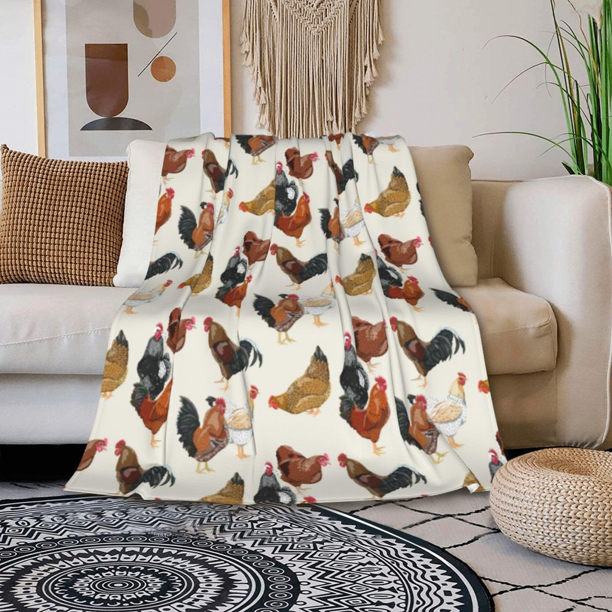 Coperta a forma di gallina, morbida e calda, per divano, leggera, accogliente, per gli amanti dei polli, coperta e copriletto, decorazione per soggiorno, regalo per bambini e adulti (bianco, 127 x