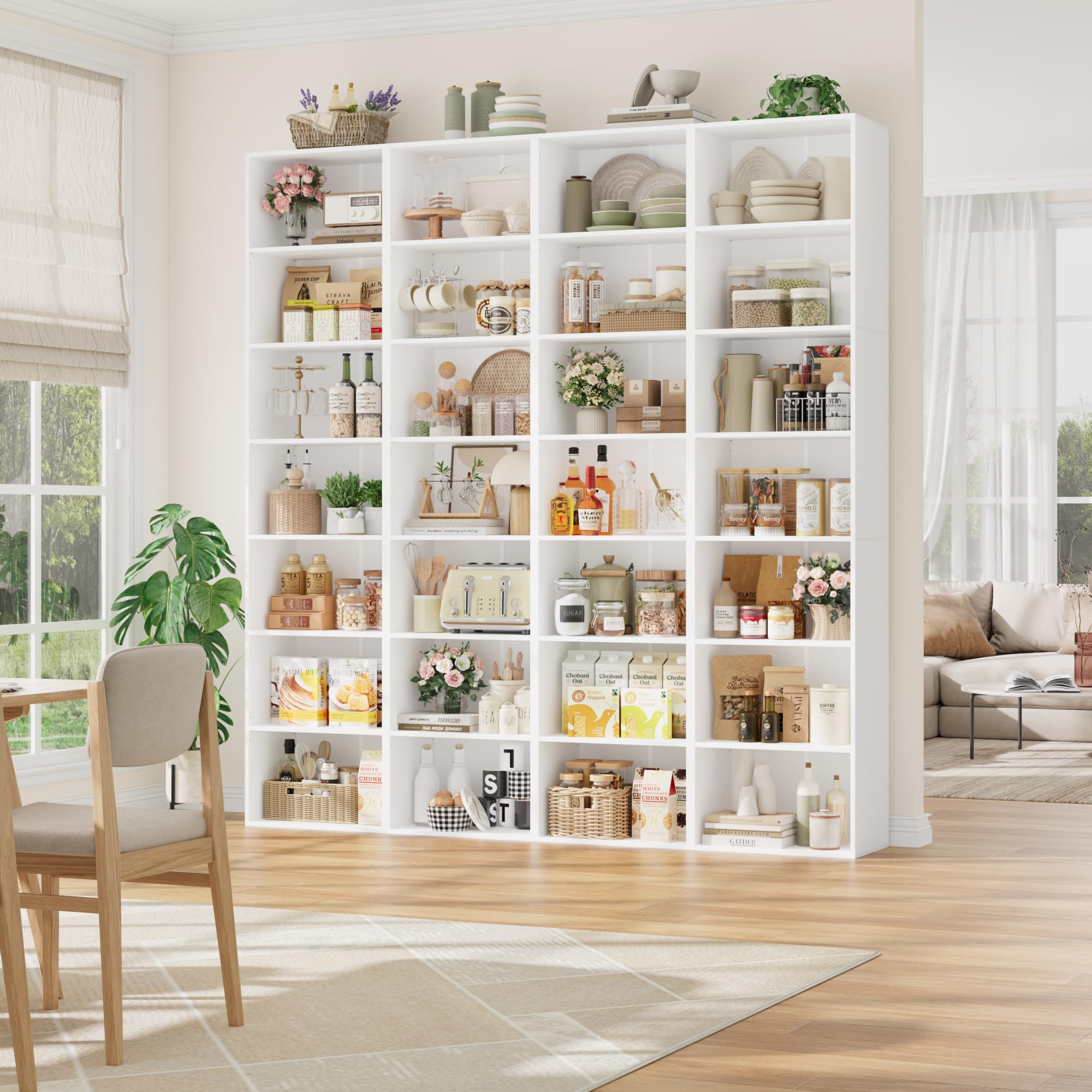 FirFurd 220 cm Libreria Profonda 30 cm, Libreria da Parete a 7 Ripiani, Librerie con Ripiani Regolabili, Scaffale Salvaspazio, per Studio, Soggiorno, Ufficio, Cucina, 48x30x220cm, Bianco